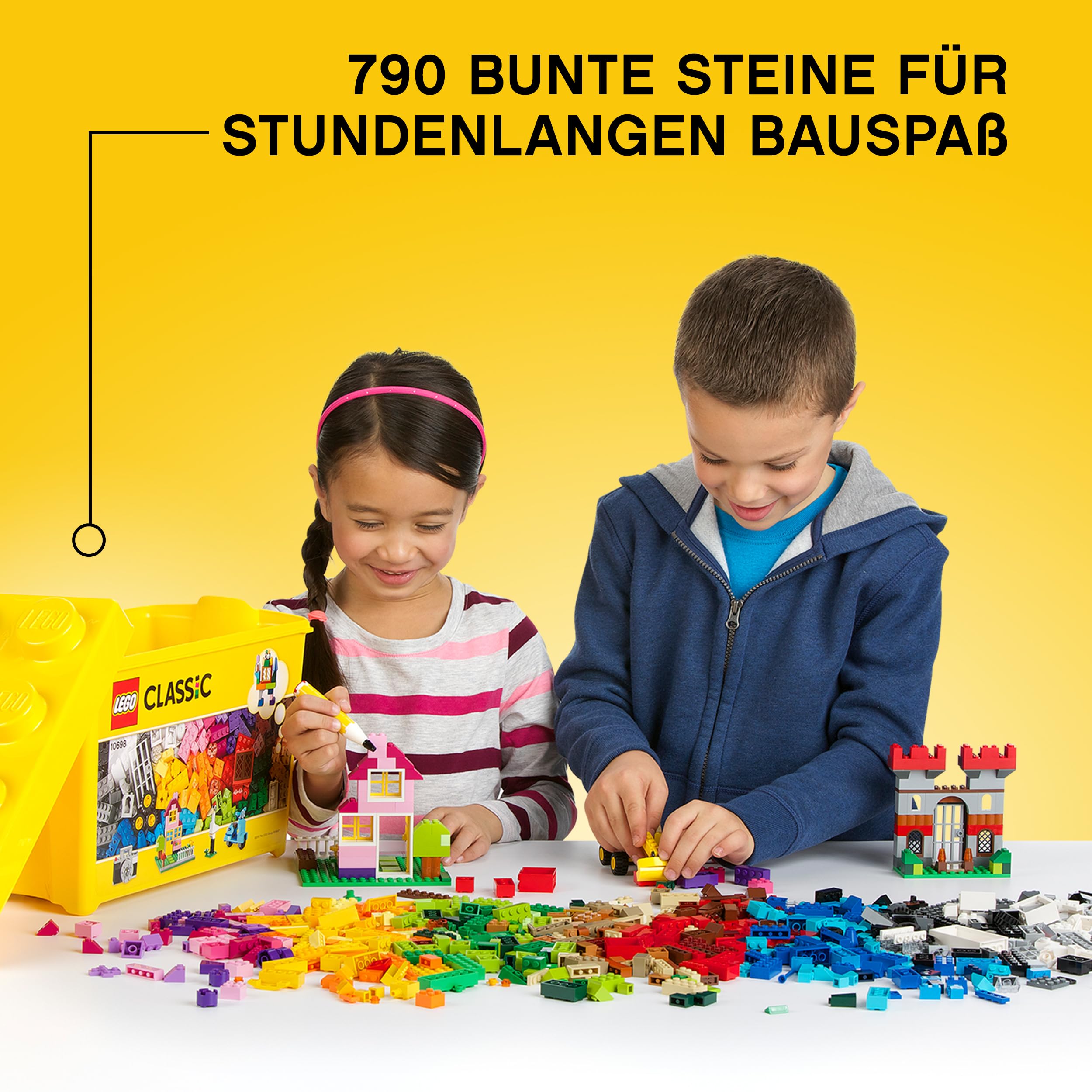 LEGO Classic Große Bausteine-Box, Konstruktionsspielzeug für Mädchen und Jungen mit Aufbewahrungsbox, enthält Bunte Steine, Reifen, Türen, etc. in 33 Farben, Geschenk für Kinder ab 4 Jahren 10698 - 3