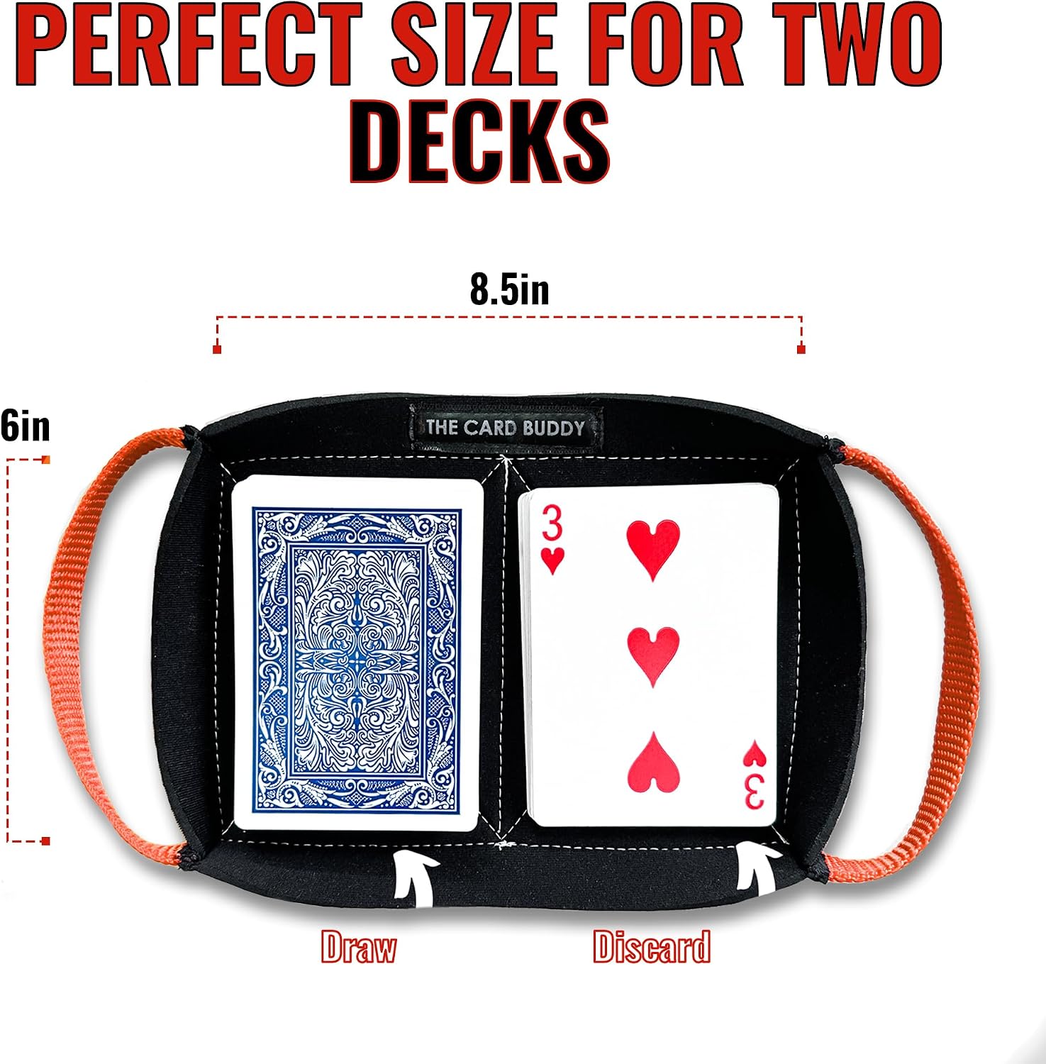 Playing Card Holder for Adults & Kids with Nylon Straps - Neoprene Card Tray for Games - Holds Various Deck Sizes - Used for Uno, Go Fish & More - Portable and Lightweight (Orange) image 4