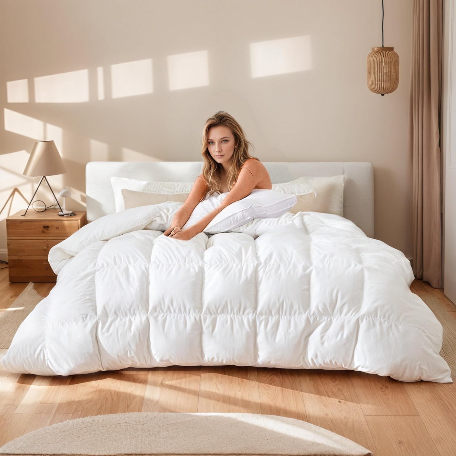 Product image of Goose Down Comforter Queen Size (90"x90") - Heavyweight Duvet Insert for Cold Seasons, 100% Cotton Shell, 750+ Fill Power, 50oz Fill Weight, Dimensional Design with Fluffy & Warm No Cold Spots