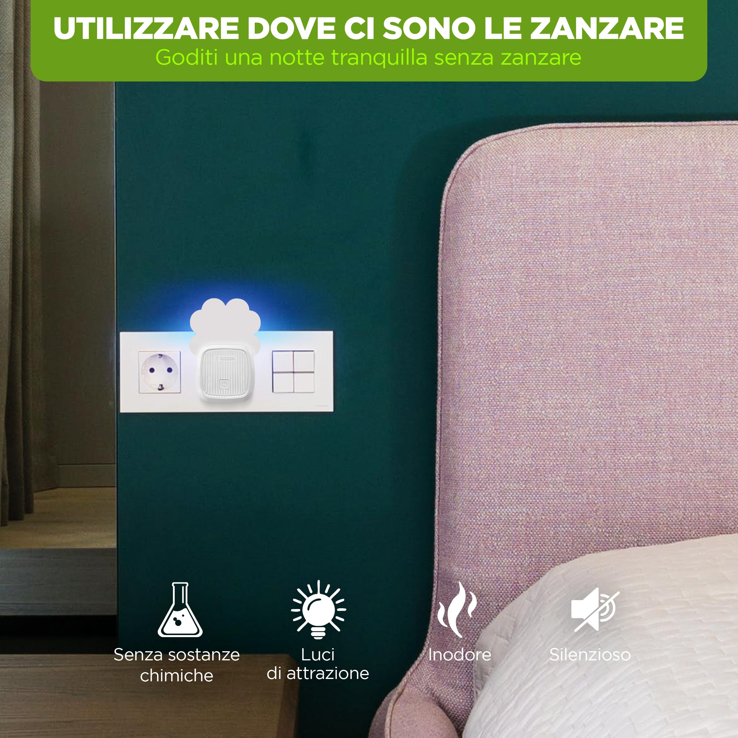 ISOTRONIC antizanzare presa elettrica mosche falene protezione luce UV pellicole adesive silenzioso interno trappola raggio 20m² 4 pezzo efficace casa camera difesa senza veleno stop insetti volo