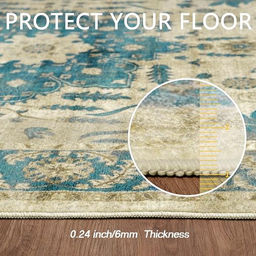 Miniatura 3 de CHICHIC Alfombra de área lavable de 5 x 7 pies, alfombra de área grande de estilo bohemio, con acento oriental, antideslizante, suave, vintage, para