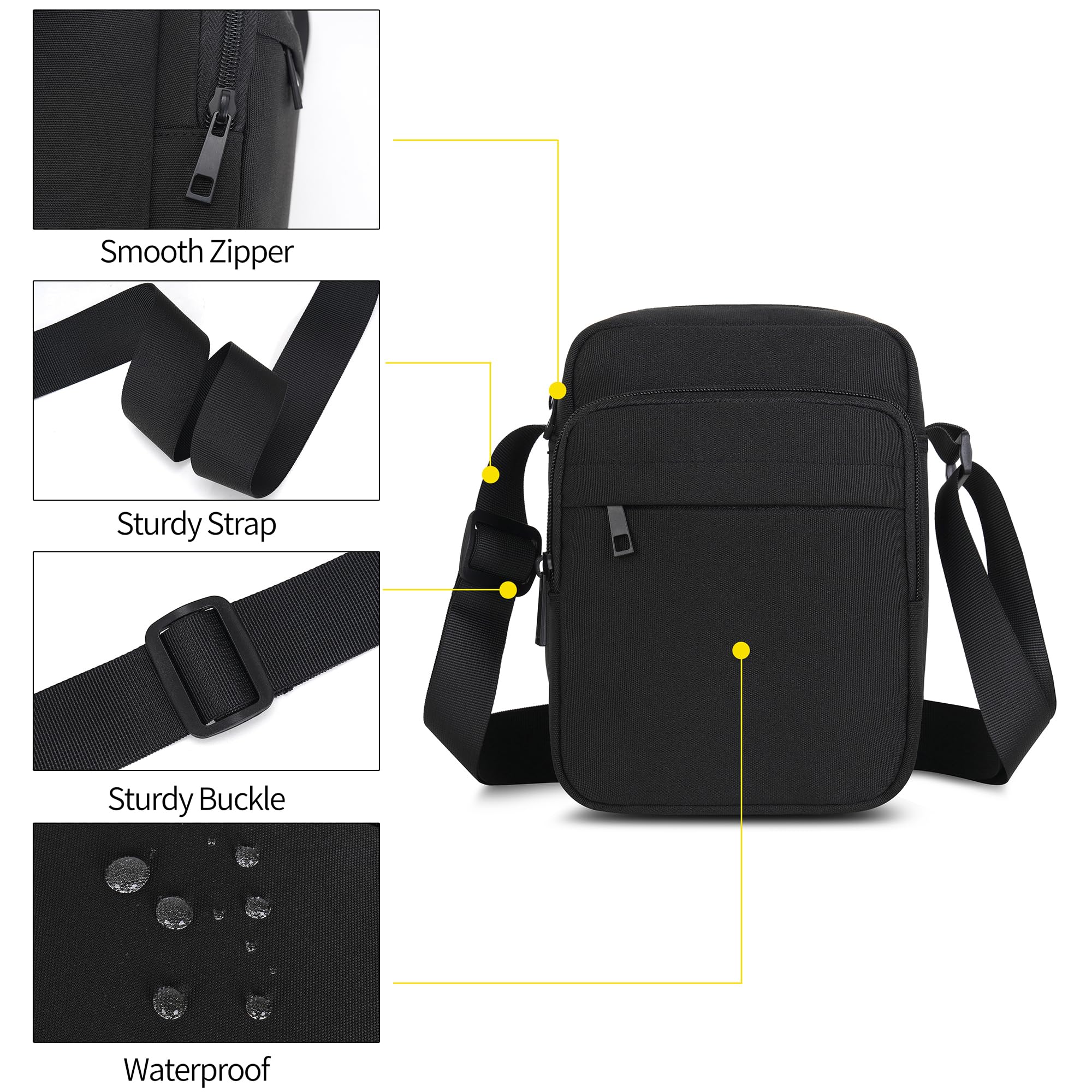 Męska torba na ramię, wodoodporna torba crossbody z zamkiem błyskawicznym i regulowanym paskiem, lekka podróżna torba boczna dla mężczyzn i kobiet, do pracy na świeżym powietrzu, na zakupy, do