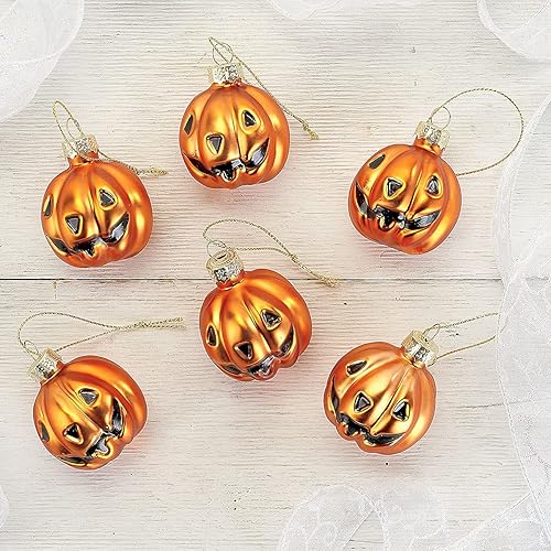 Miniatura 6 de Lillian Vernon - Juego de 6 adornos de cristal de Jack-O'-Lantern para Halloween, 1-12 pulgadas, adornos de calabaza