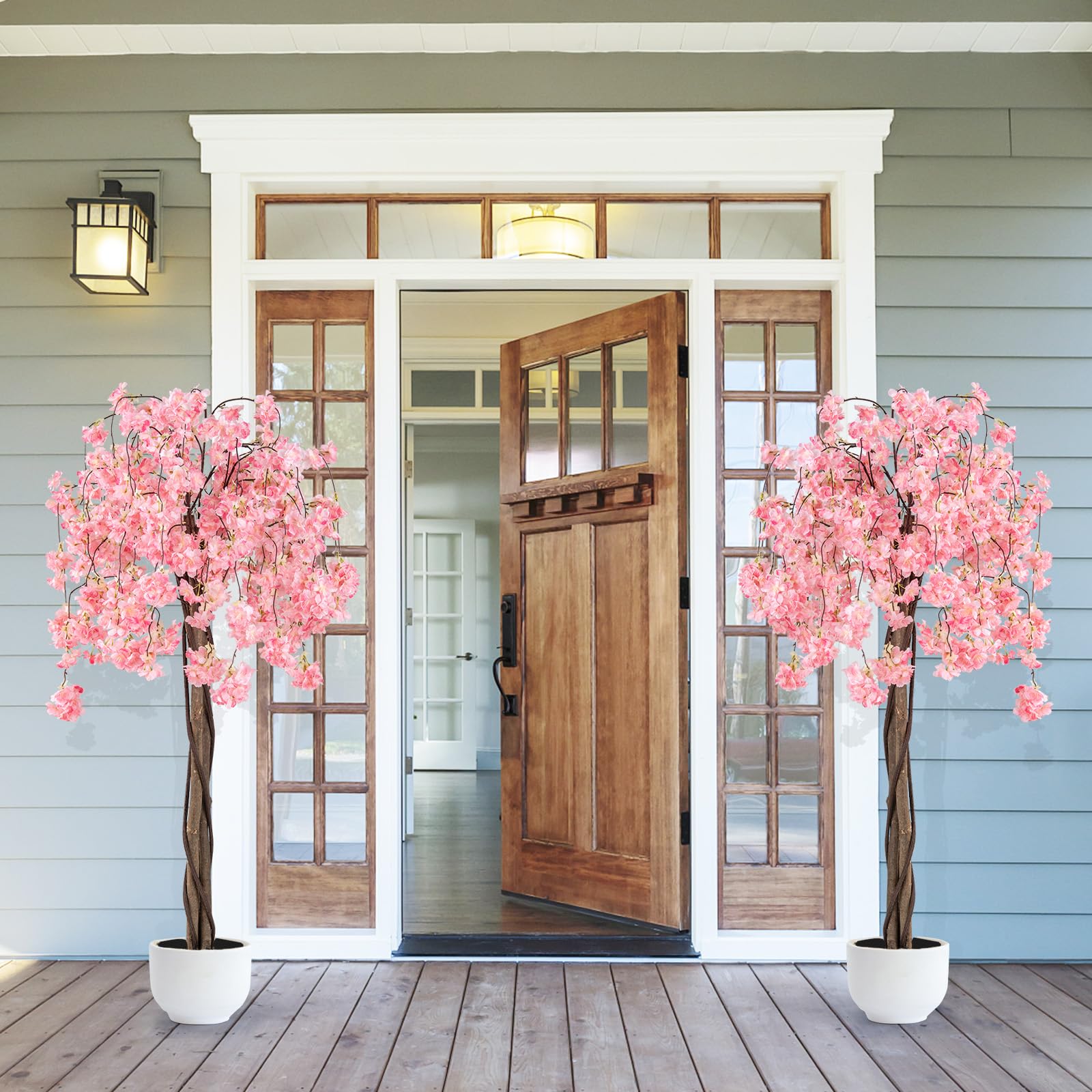 COSTWAY Albero di Ciliegio Artificiale 163 CM, Pianta Finta da Interno con Vaso in PP Riempito con Cemento, Fiori in Tessuto, Decorazione per Ufficio, Casa e Veranda (Rosa)