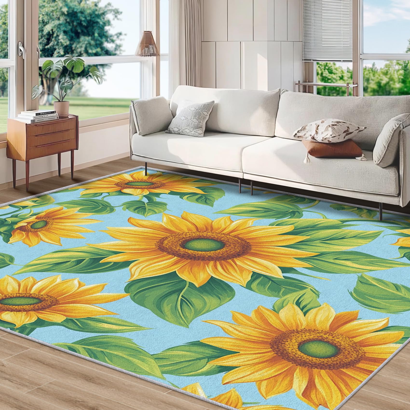 Amazon.com: Zydzarrx Sunflower Rug, Washable Blue Yellow Green