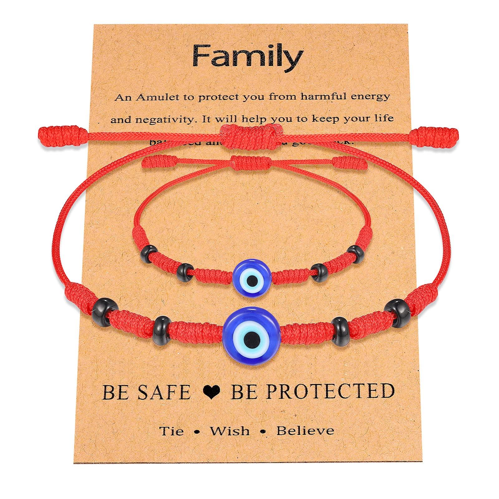 UNGENT THEM Lucky Gifts for Mommy and Me Evil Eye Red String Protection Adjustable Bracelets Set for Women Men Family