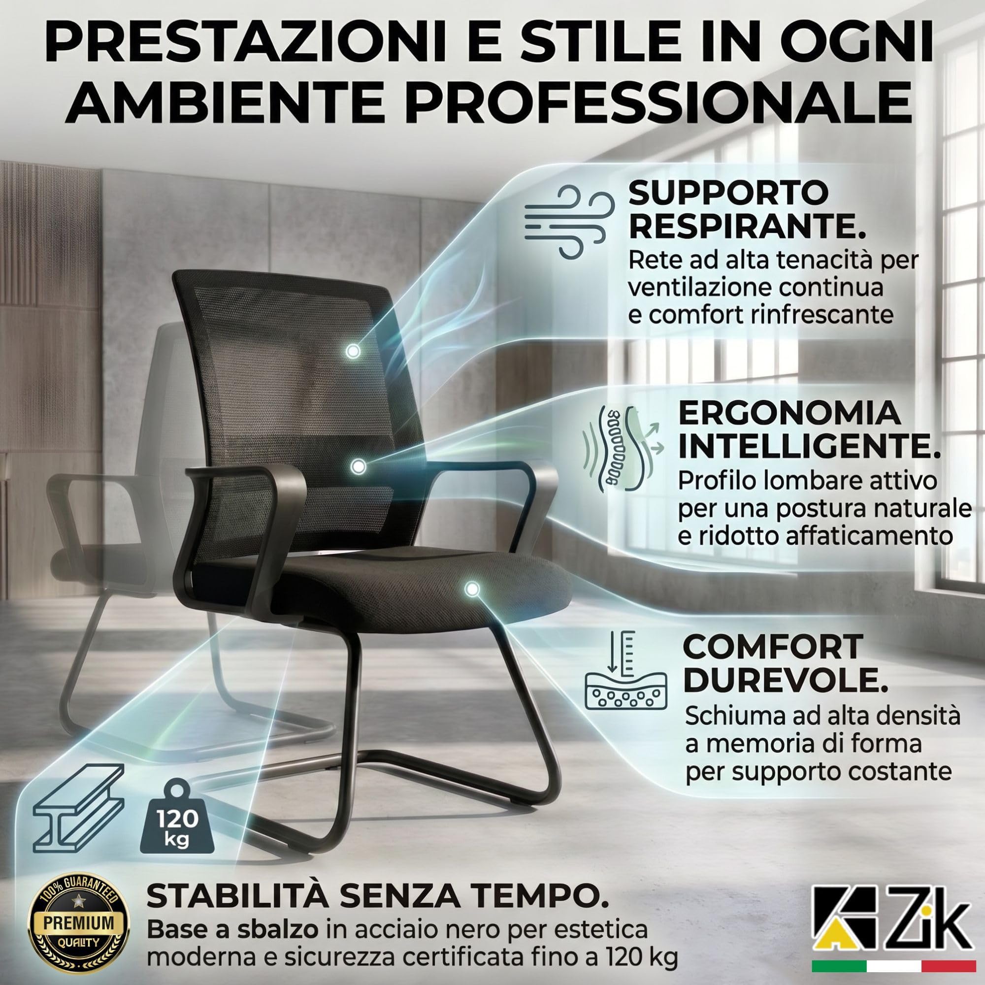 ZIK - Coppia Sedie Sala d'Attesa, Sedie con Braccioli, Comode e Traspiranti per Accogliere Ospiti e Clienti, per Sale Riunioni, Sedia Imbottita Senza Ruote, Poltroncine Sala d'Attesa per Ufficio