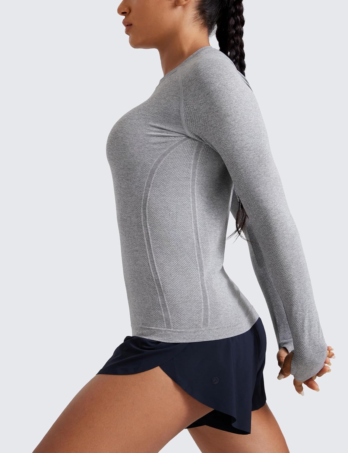 CRZ YOGA Seamless Long Sleeve Shirts for Women Hip Length - Workout Athletic Running Gym Yoga Tops Breathable Crewneck Tshirt - Image 4