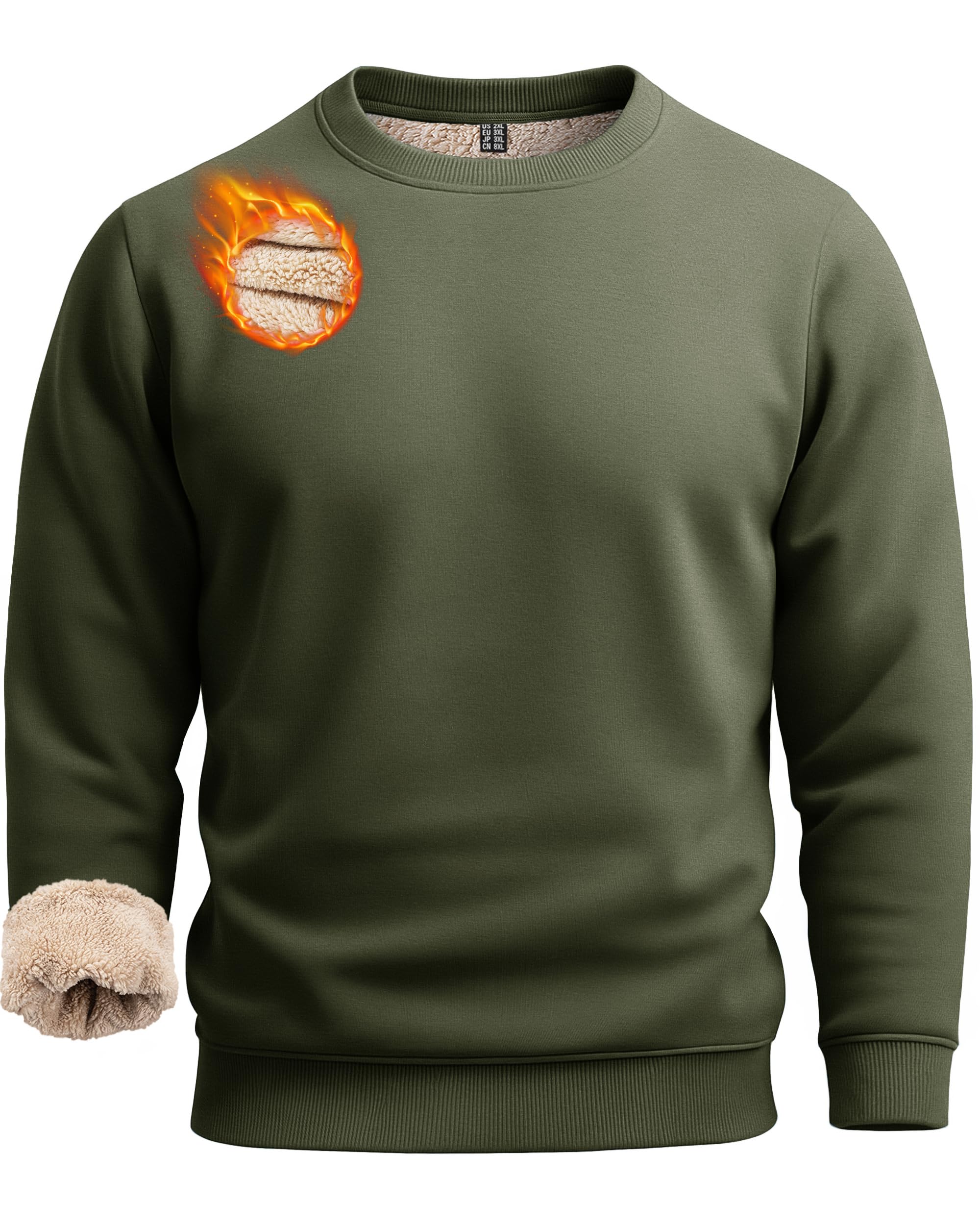 Boladeci Men's Sweatshirt Sherpa Lined Sweater Crew-Neck Fleece Pullover Winter Heavyweight Thick Cotton Long Sleeve Shirts