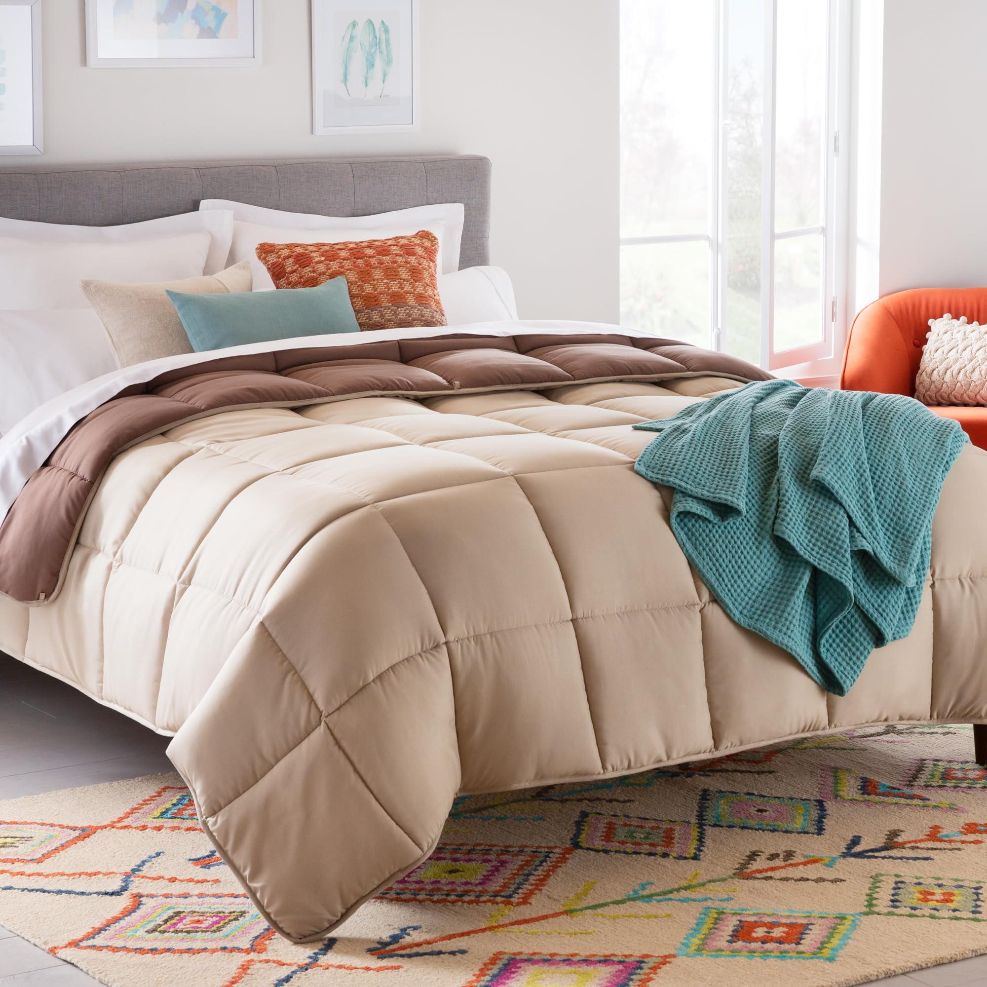 Linenspa Edredón nórdico de microfibra – relleno nórdico 4 estaciones – ultra suave – Edredon Cama 90 (155 x 220 cm), Beige / Marrón Moka OEKO-TEX STANDARD 100
