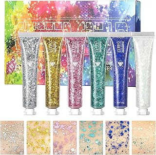 Holzsammlung Body Glitter Gel,6pcs Face Glitters Gel,Mermaid Sequins Liquid Holographic Glitter Gel,Chunky Glitter Eye Lip Hair Nail Festival Rave Accessories,Sparkling Body Glitter Gel for Women#01