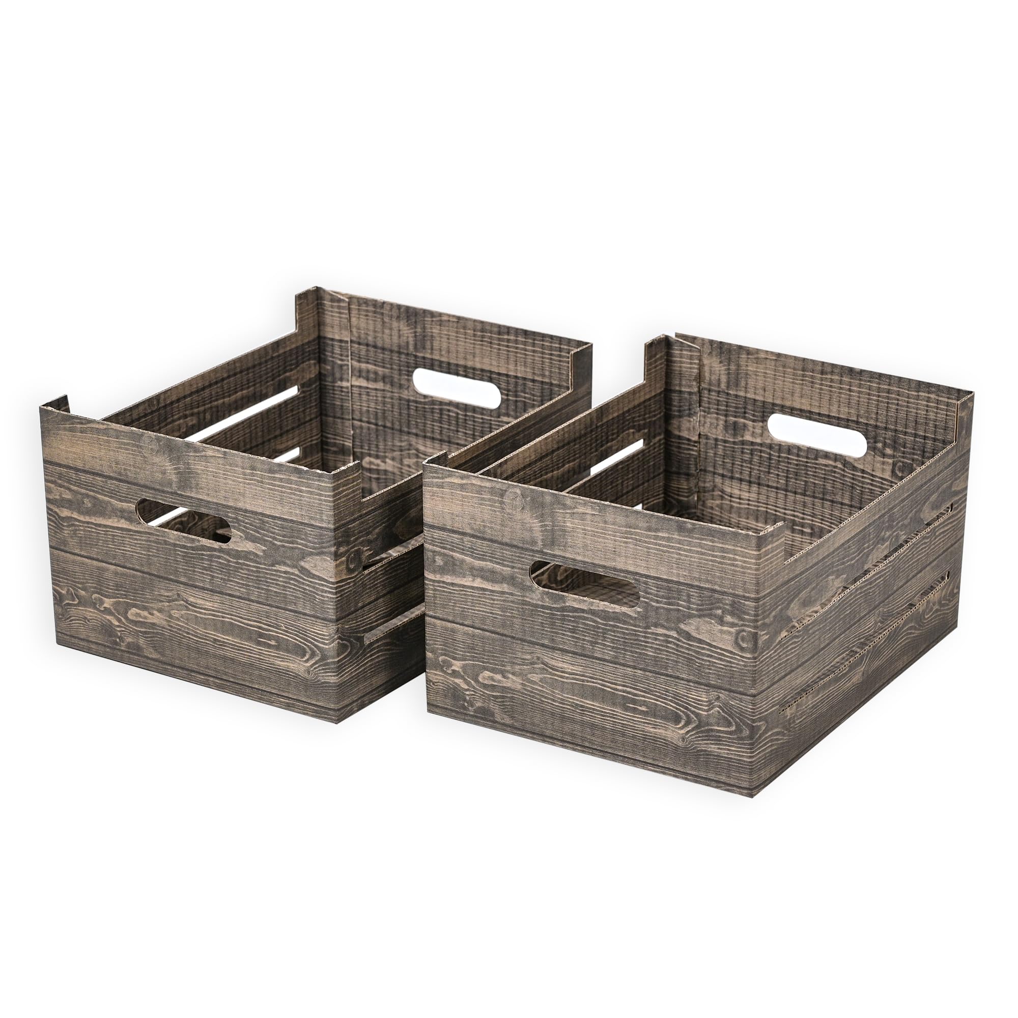SOFTILLO Set of 2 Cardboard Storage Crates with Handles – Decorative Foldable Boxes for Home Office, Living Room, Bedroom, Wardrobe – Flat-Packed – Small – 28x21x15.5cm – Brown