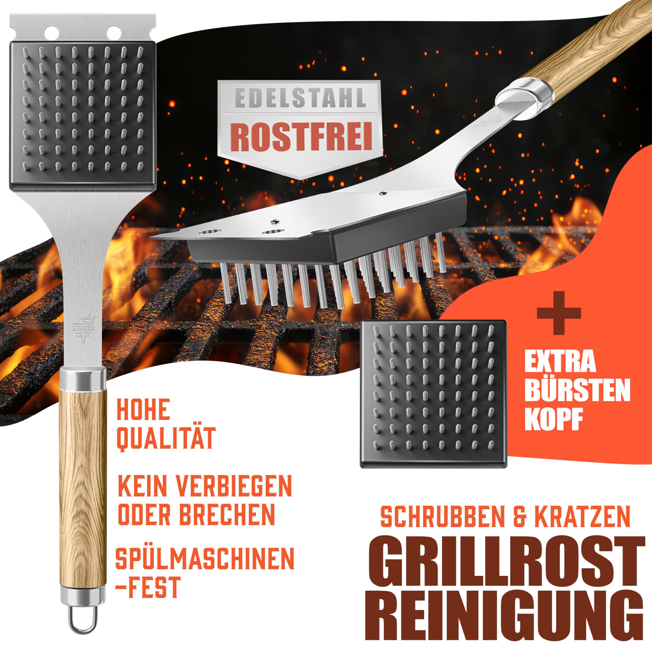 KESSER® Grillbesteck Set 37-teilig Grillzubehör aus rostfreiem Edelstahl Grillset mit Grillzange, Grillwender, 4in1 Grillspatel, Grillgabel, Grill-Spieß, Thermometer, Korkenzieher, Grillmatte & Tasche