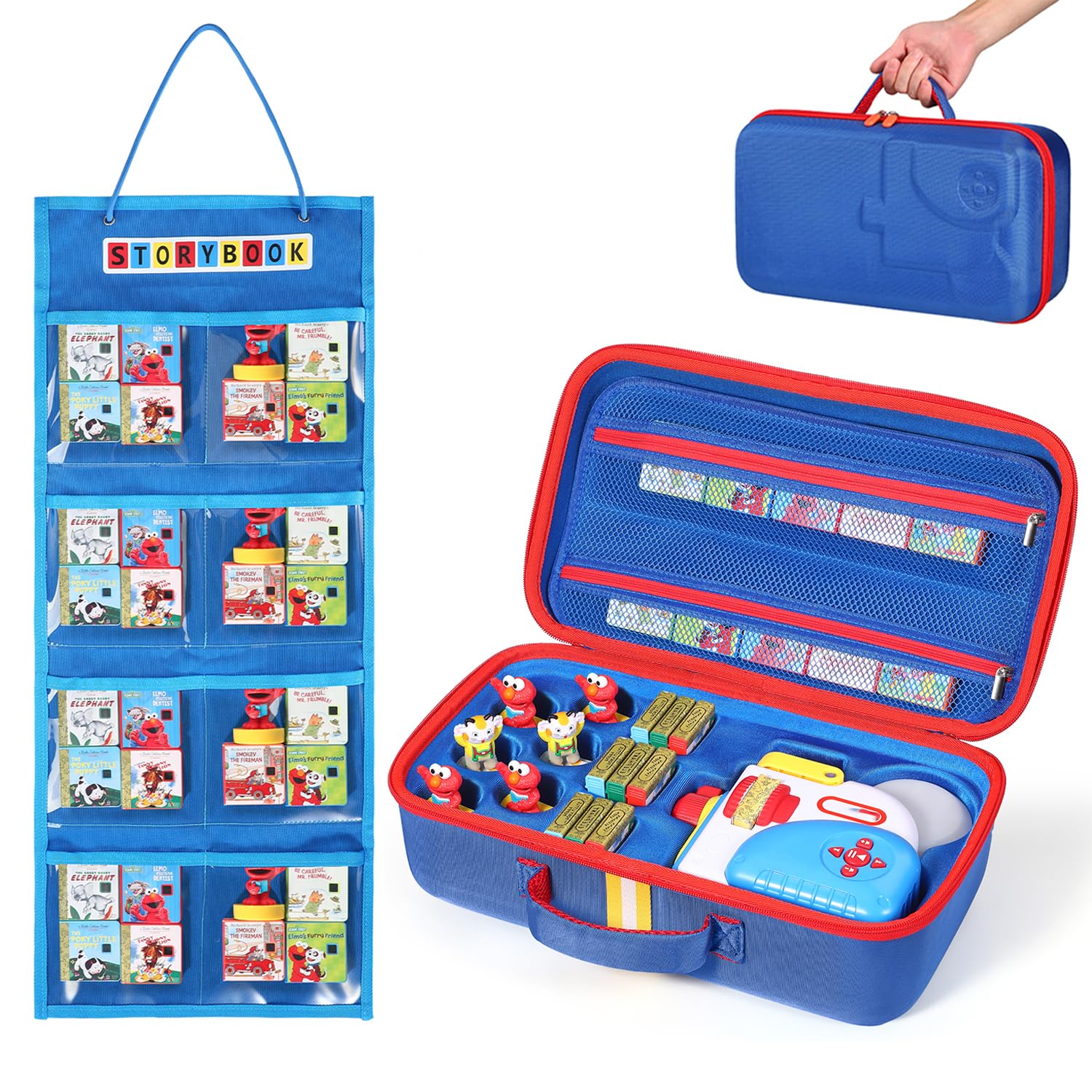 Large Carrying Case Compatible with Little Tikes Story Dream Machine Books Starter Set and Accessories, With Storage Organizer Bag Suitable for Books and Audio Play Character (blue)