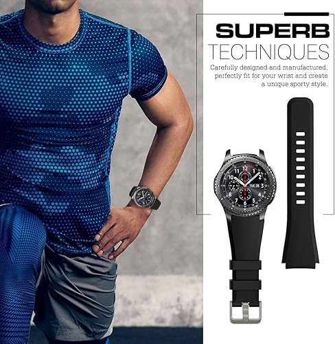 Vista 5 de TiMOVO Correa compatible con Samsung Gear S3 Frontier/Galaxy Watch 3 1.772 in/Galaxy Watch 1.811 in, 0.866 in Correa de silicona suave para S3 Negro