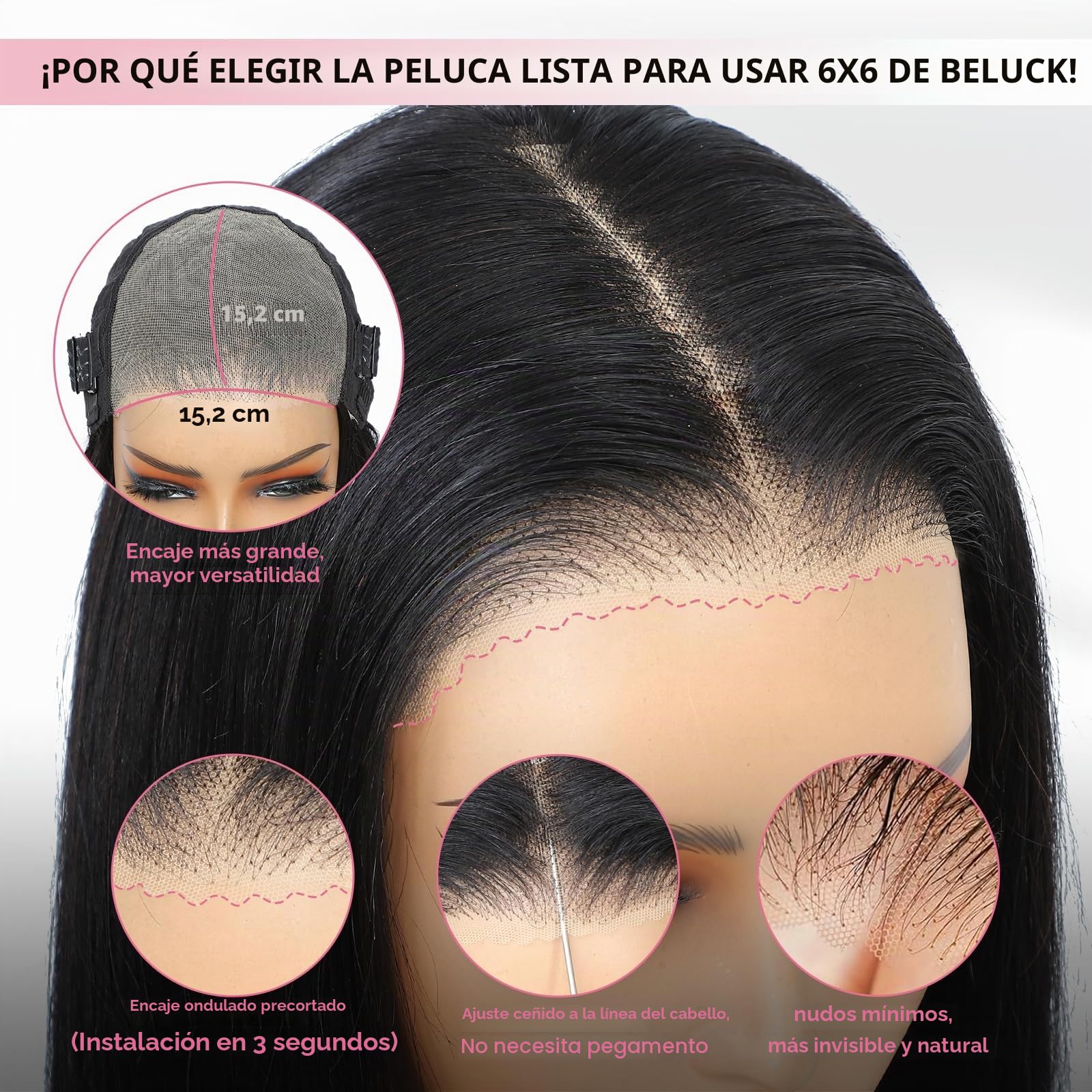 Peluca de pelo humano con flequillo, peluca de pelo humano, ondulado, 6 x 6 cm, corte previo, encaje frontal, relájate para usar, sin pegamento, cabello humano para mujeres negras, 200 % densidad