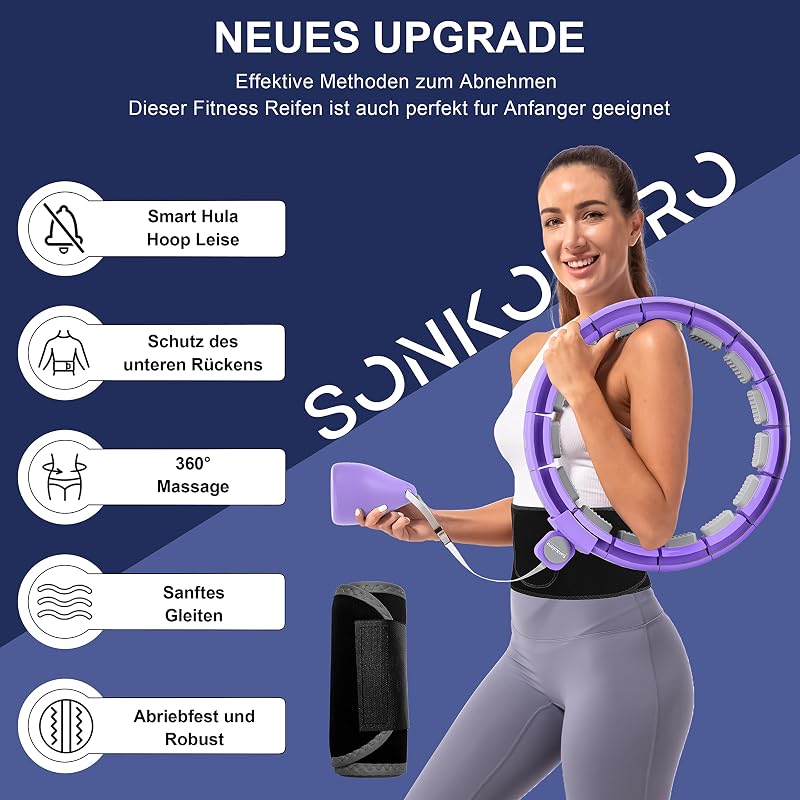 Sonkoloro Intelligens Fitness Hula Hoop Felnőtteknek, Súlygolyós Fogyasztó Hullahopp Abroncs, Kék, 122 cm, Csúszásmentes