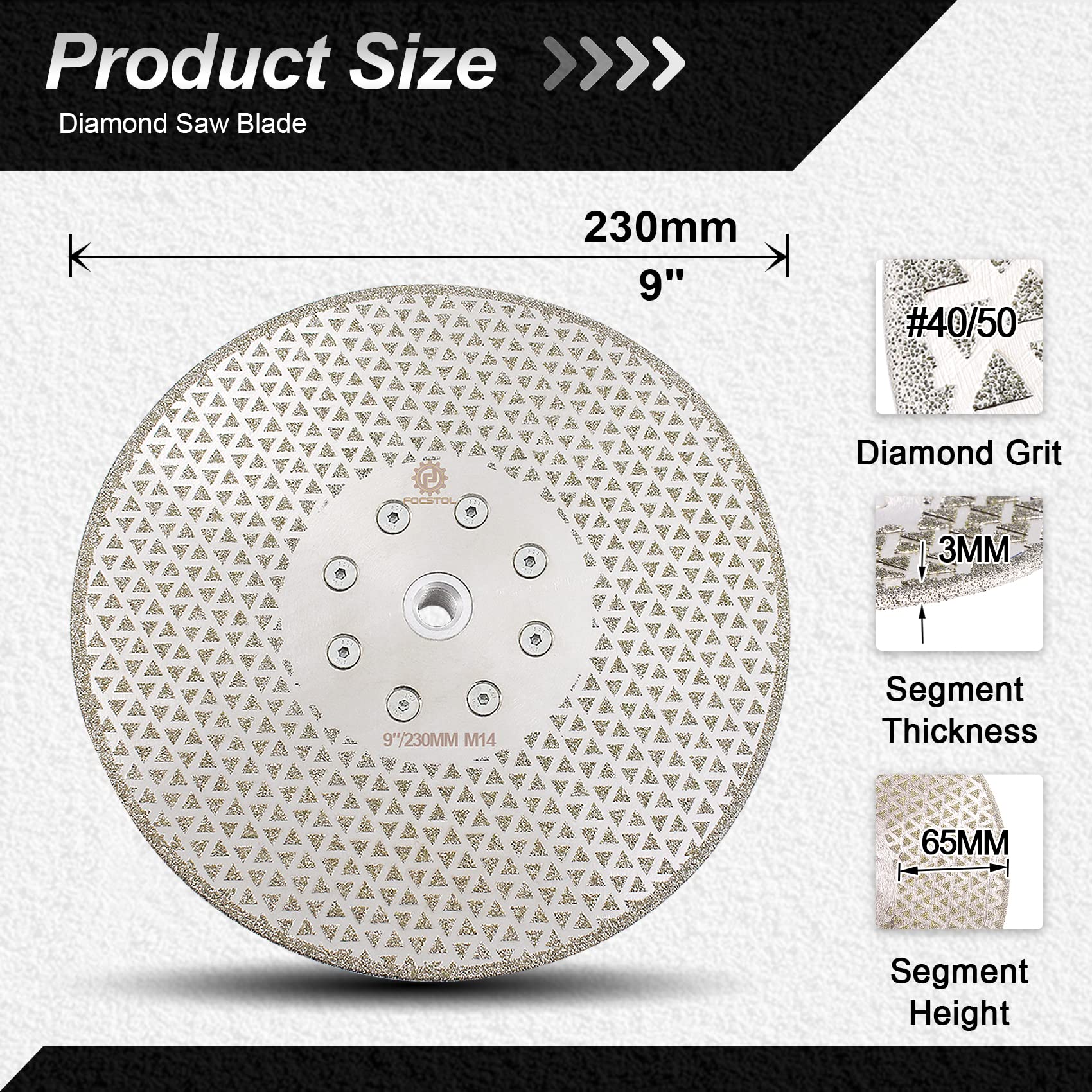 FOCSTOL Disco Diamante 230mm - Disco de Corte Porcelanico Electrochapado Doble Lado para Corte y Molienda Granito Mármol Cerámica Cuarzo M14 Rosca