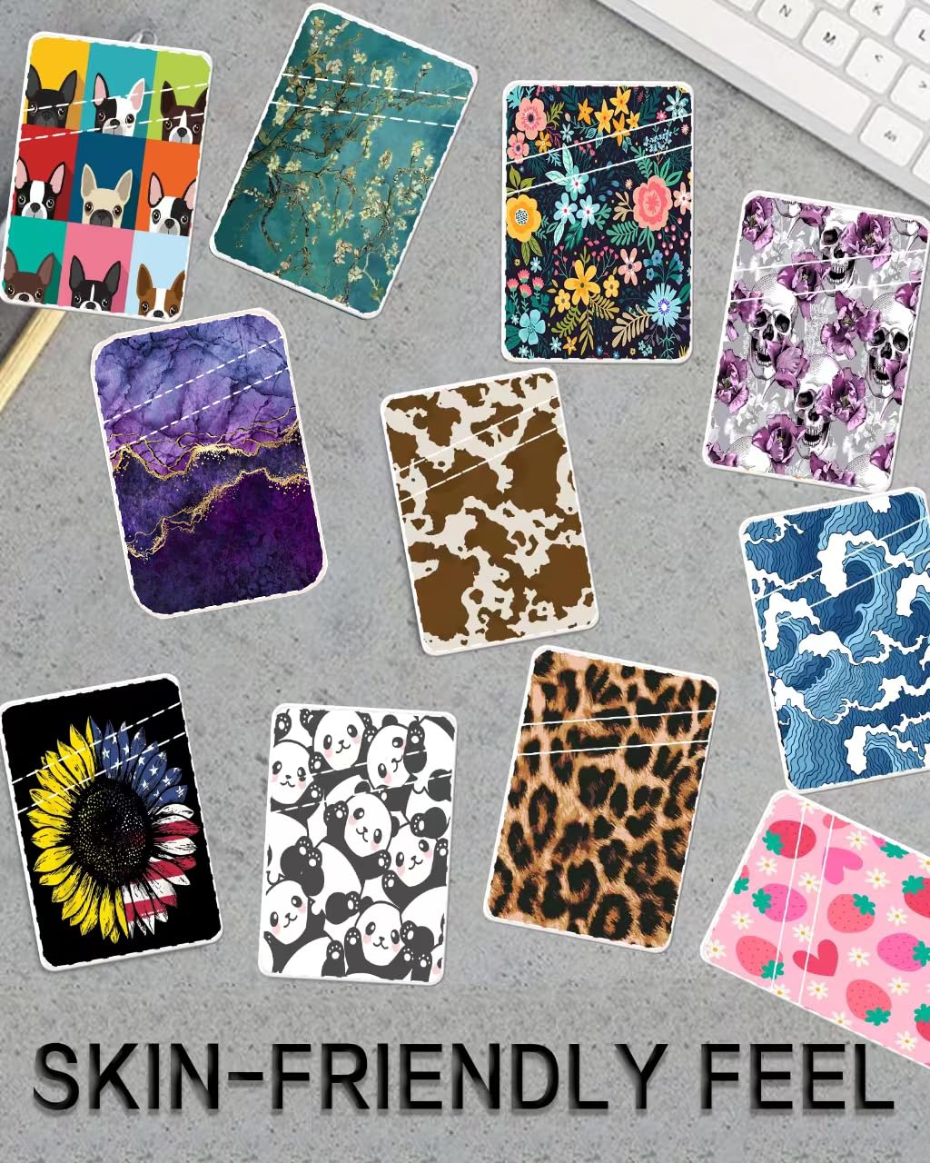 AWHSCP Cute Leather Phone Wallet Stick On, Dual Pocket Credit Card Sticky Wallet, Compatible With Most Cell Phones, Boho Orange Floral - View #3