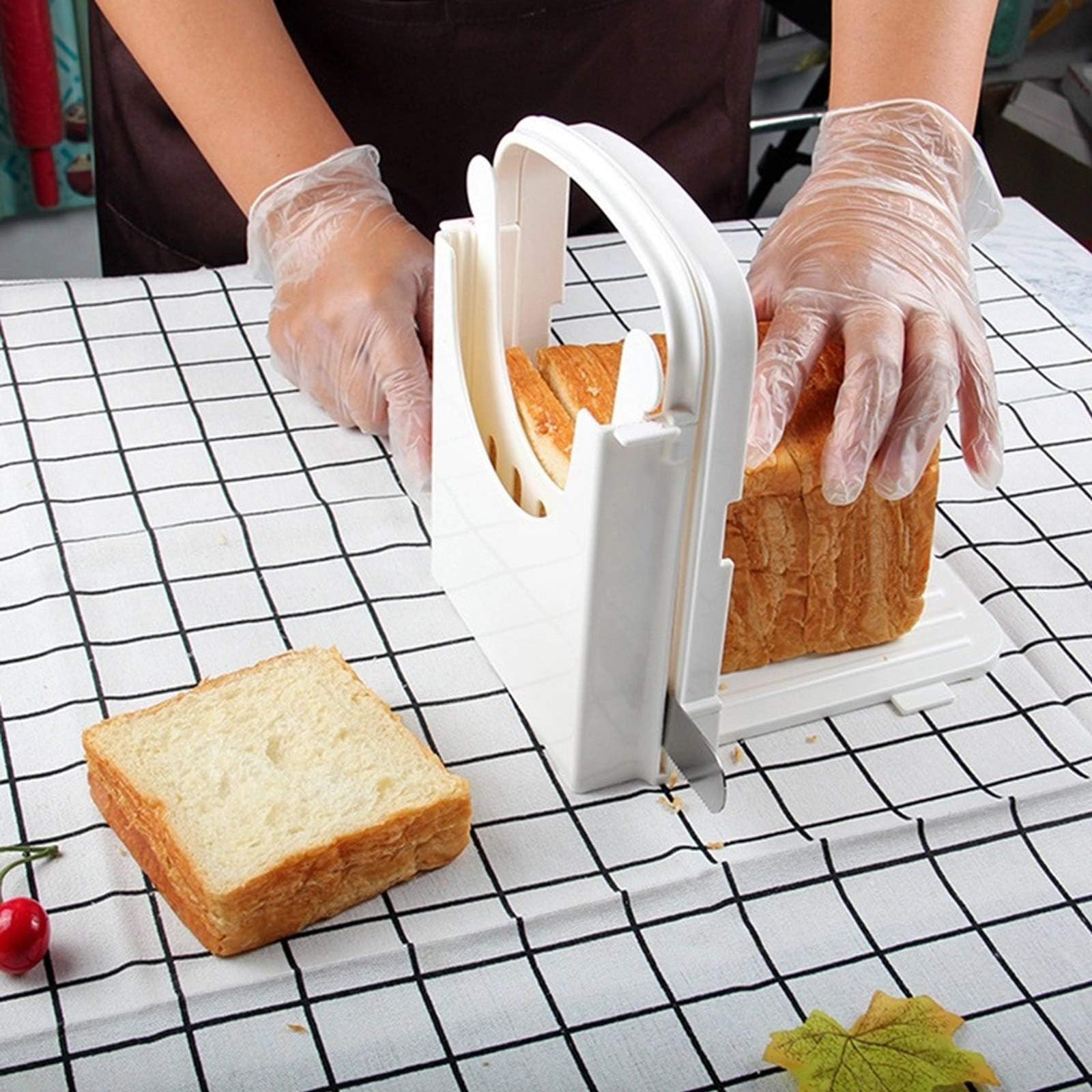 Bread Slicer Toast Cutting Adjustable Roast Loaf Slicer Cutter Foldable Compact Toast Slicing Machine Plastic Bread Slicer for Homemade Bread Foldable Kitchen Baking Tools, Upgrated