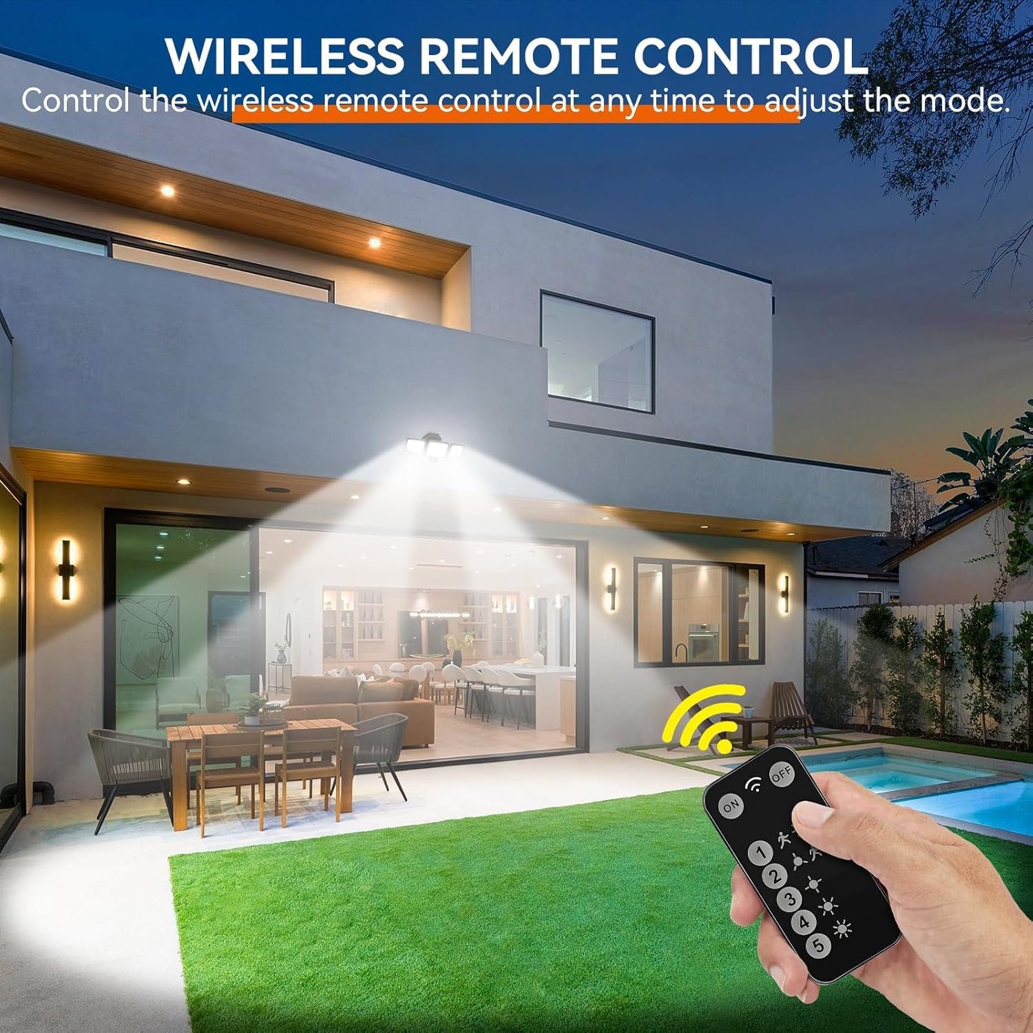 Luces de inundación de 60 W, 6000 lm, luz LED de inundación controlada por interruptor para exteriores, IP65, impermeable, con 3 cabezales ajustables