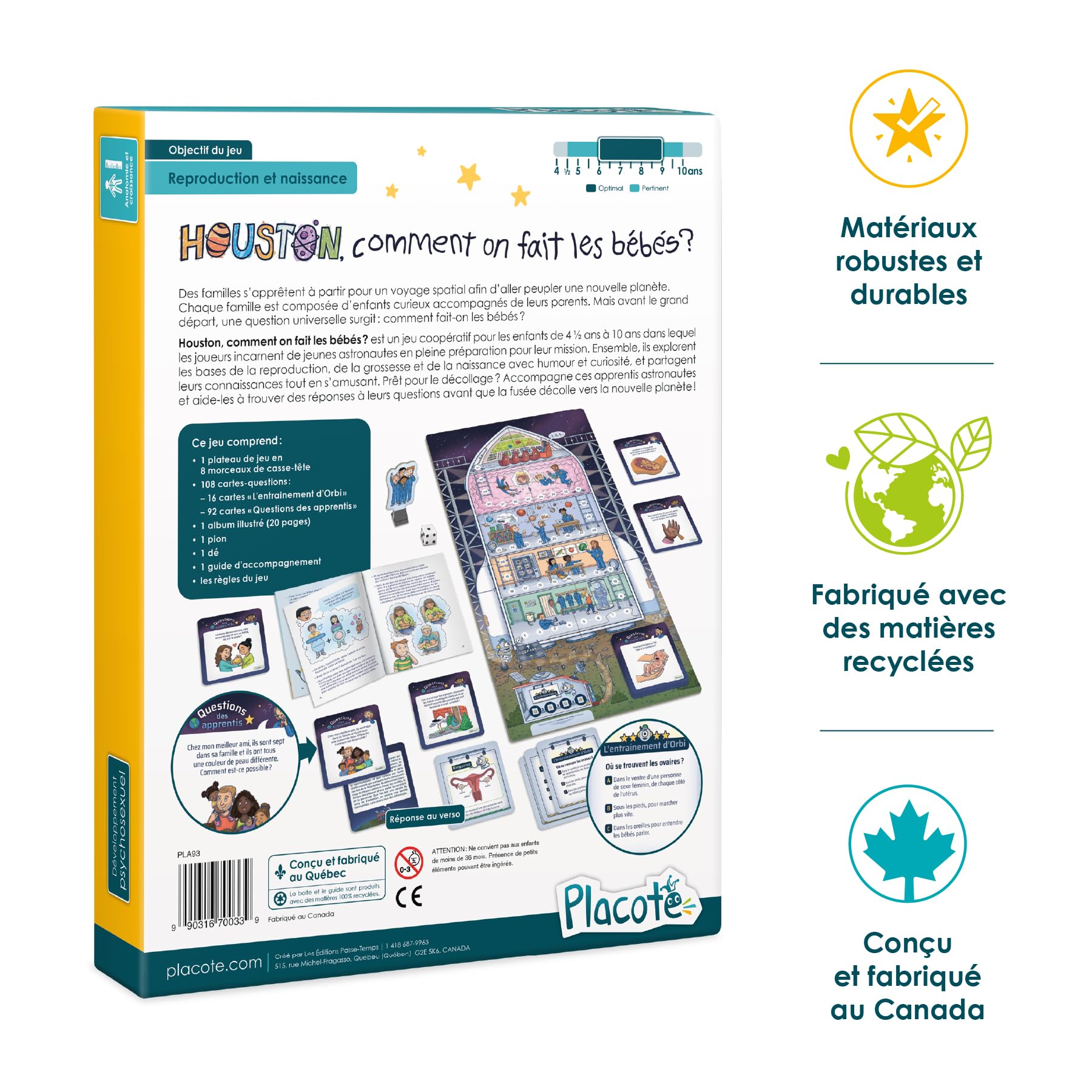 Placote – Houston, Comment on Fait Les bébés – Jeu éducatif – Jeu d’Apprentissage pour Comprendre la Reproduction, la Grossesse et la Naissance – Jeu coopératif pour Les Enfants de 4½ Ans à 10 Ans