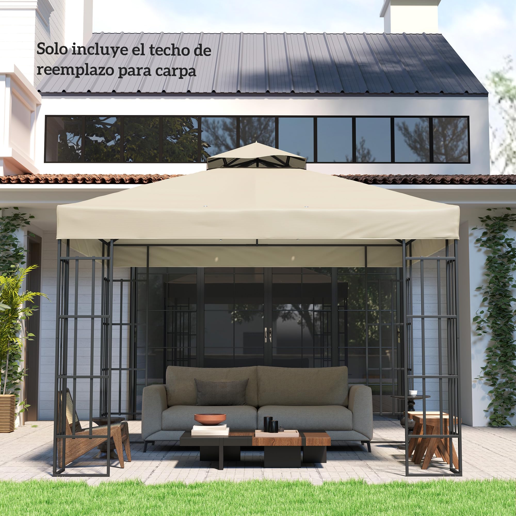 Outsunny Techo de Repuesto para Cenador 3x3 m Techo Doble Crema | Cubierta de Repuesto, Orificios de Drenaje, Protección UPF30+, SOLO Toldo de Recambio para Pabellón Gazebo