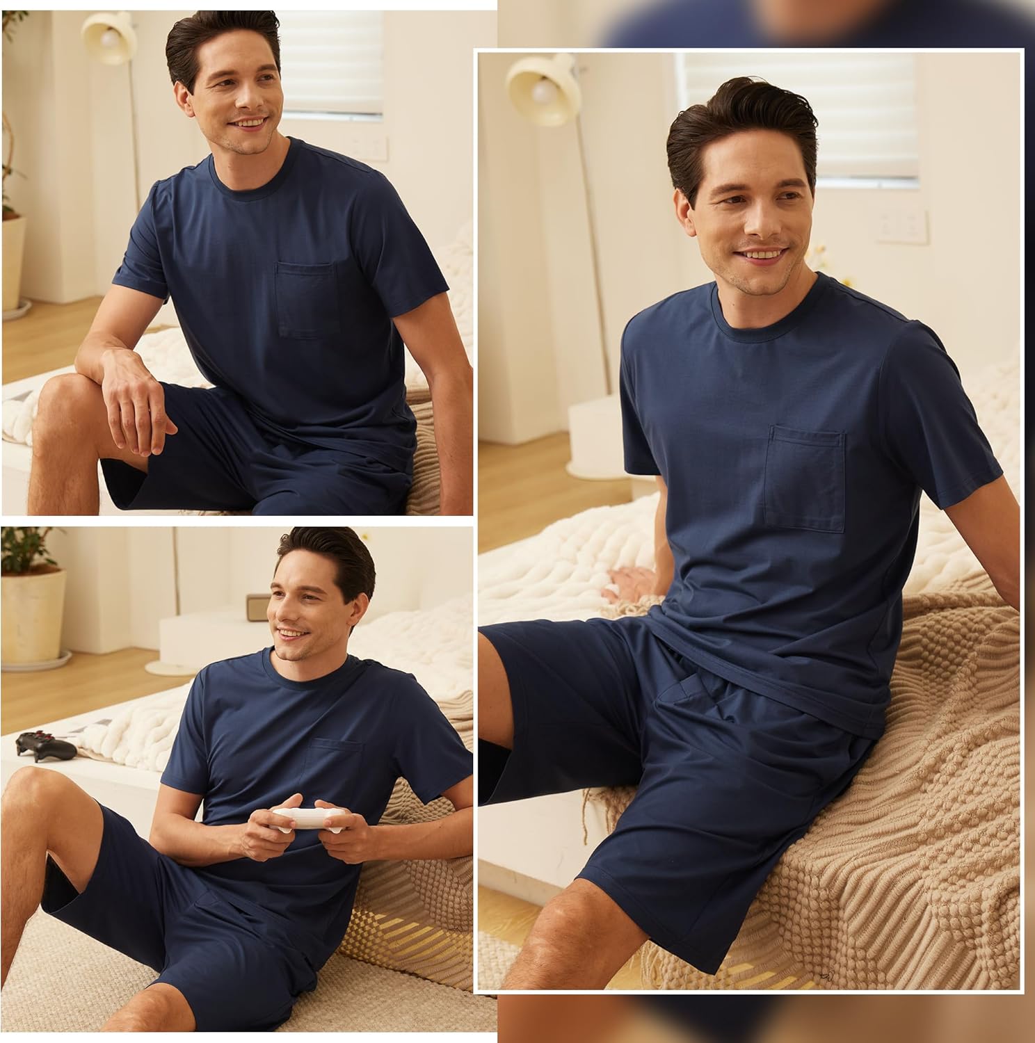 BAMBOO COOL Mens Pajama Set Sleepwear Pjs Lightweight Short Sleeve Shirts Soft Breathable Fresh Sleep Sets with Pockets S-3XL - Image 2