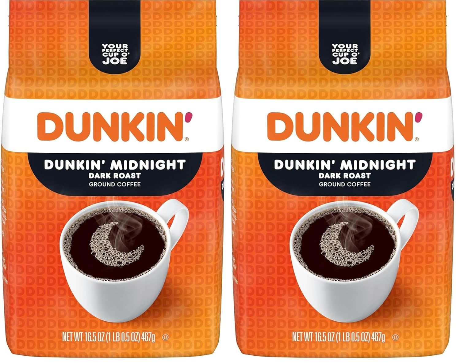 Dunkin' Midnight Dark Roast Ground Coffee, 16.5 Ounce (Pack of 6)