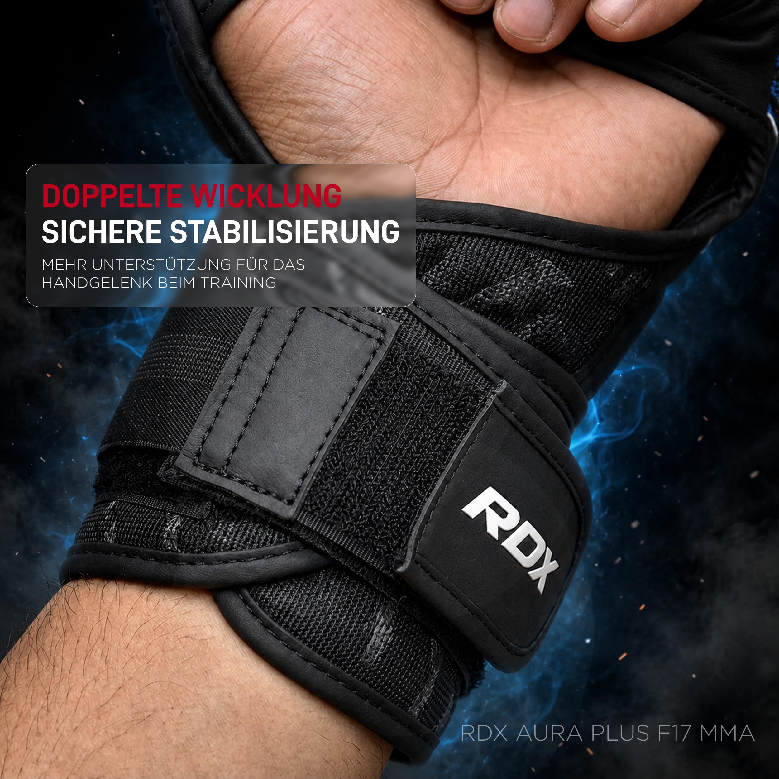 RDX Aura Plus F17 MMA Handschuhe für Herren und Damen, Grappling Handschuhe mit offener Handfläche, Sparring Handschuhe für MMA, Bodenkampf und Grifftechniken, Stoßdämpfende Polsterung, MMA Gloves