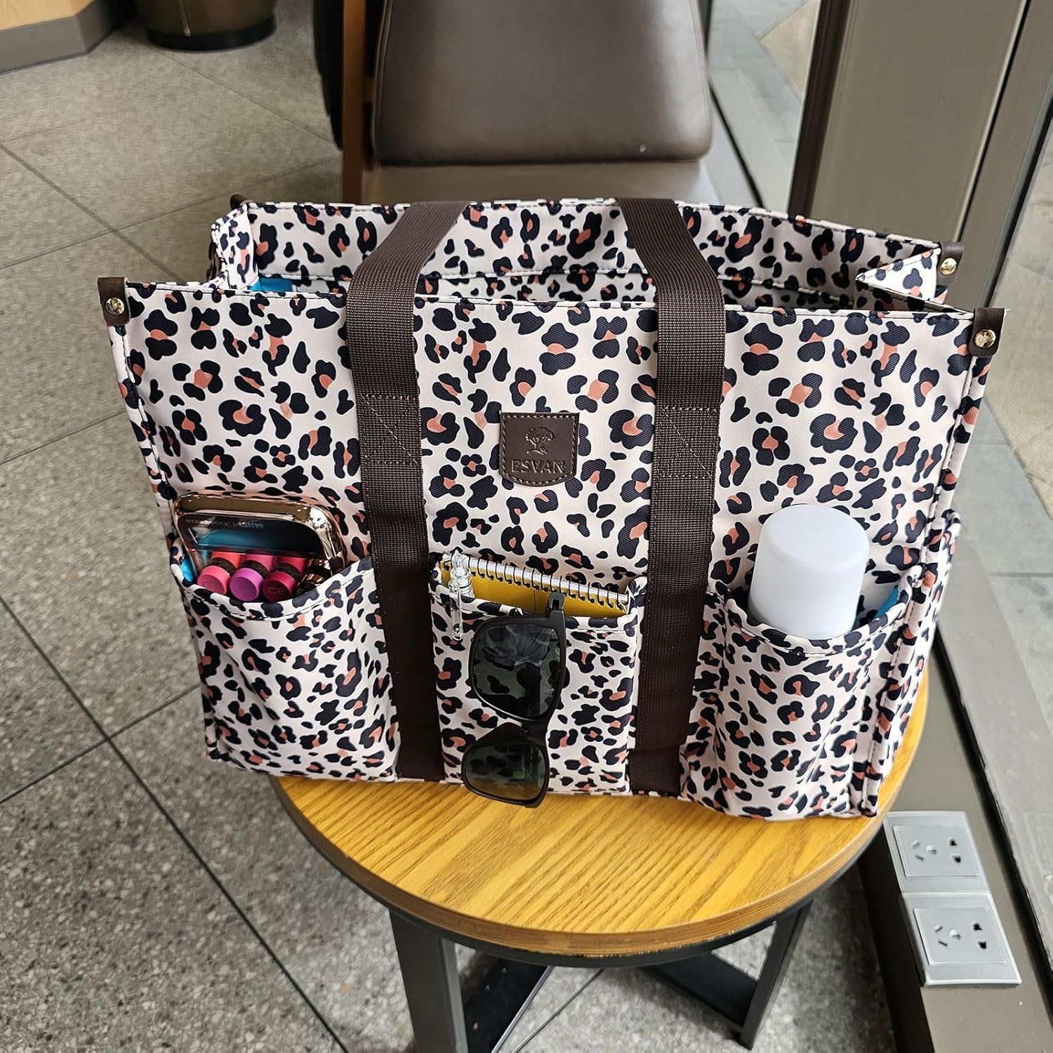 ESVAN Utility Tote Bag with Zip Top Waterproof Teacher Tote Bag for Teacher Work Women Beach - Image 2