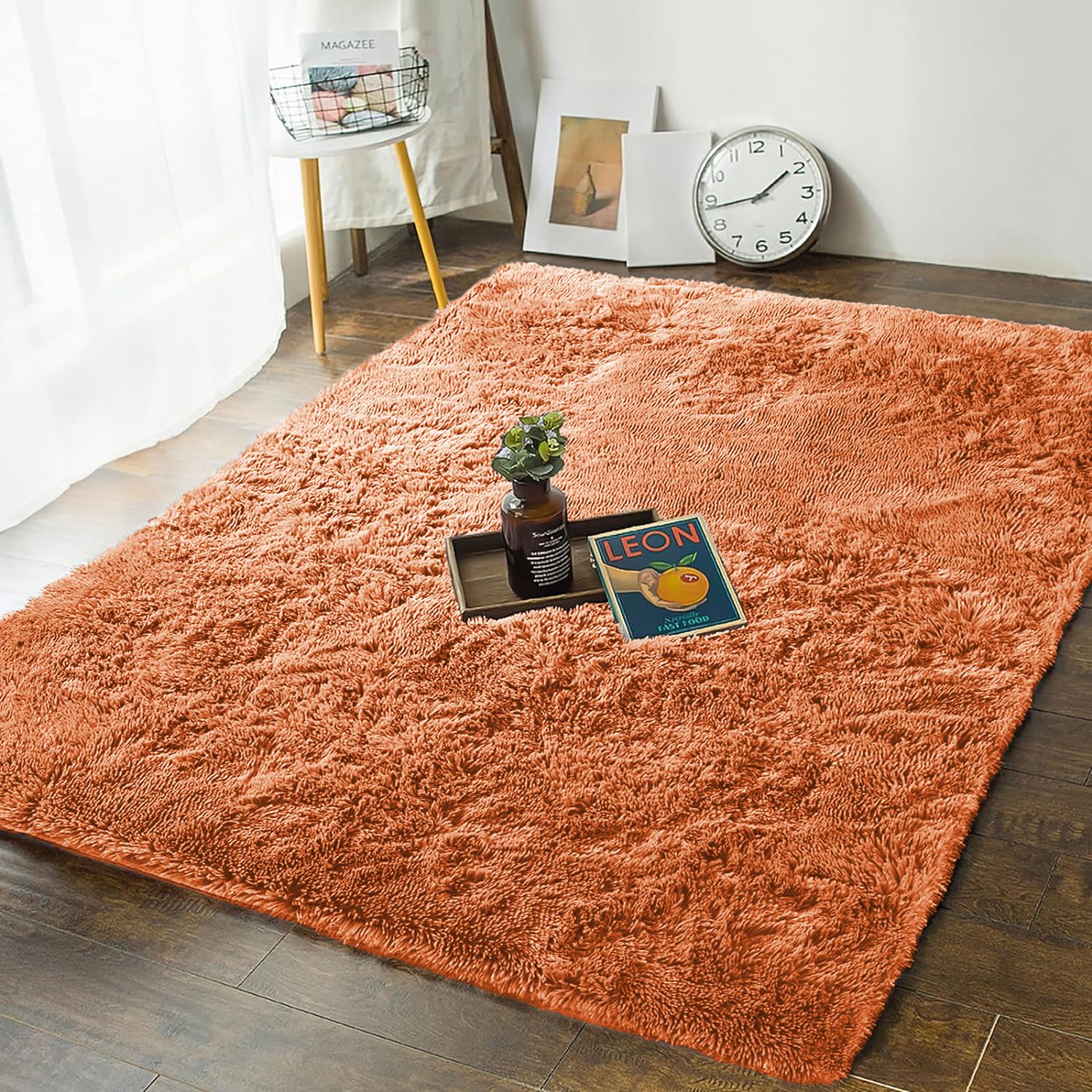 MOONLIGHT20015 Rugs Living Room Bedroom – Fluffy Shaggy Rust Area Rugs Non-Slip – Modern Super Soft Thick Pile Plush Carpet - Non Shedding Easy To Clean Rug, 60cm x 110cm — image 1