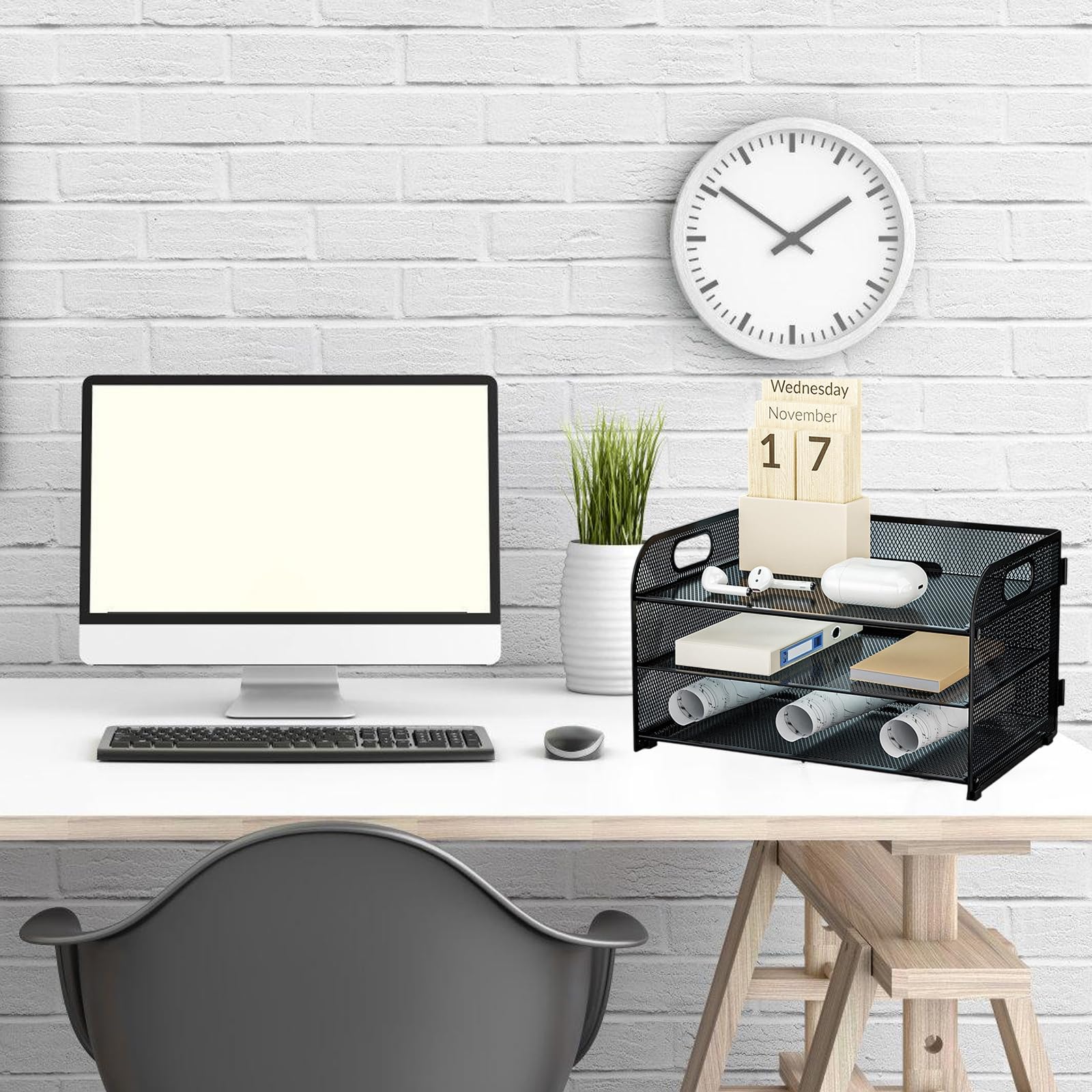 3-stufiger Schreibtisch Organizer, Papier Organizer mit, Notizbücher, Sortierregal, Schreibtischzubehör für Büro, Zuhause und Schule, Büro, Ablagefächer