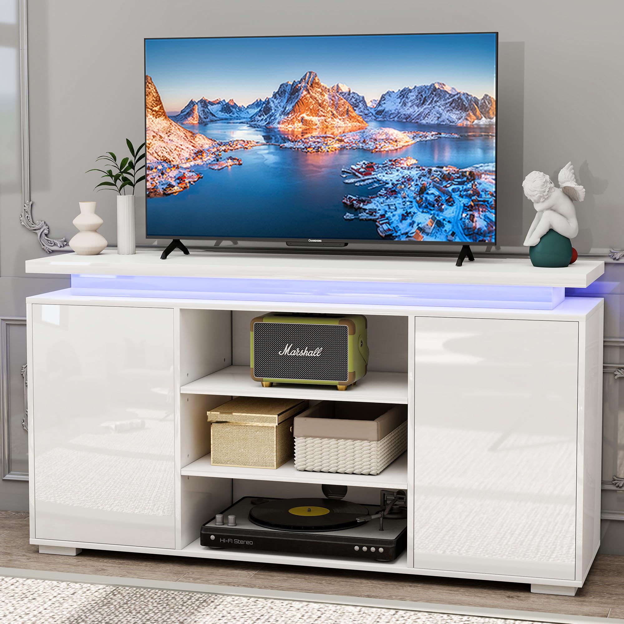 Amazon.com: Edospaen TV Stand High Gloss with LED Lights for TVs