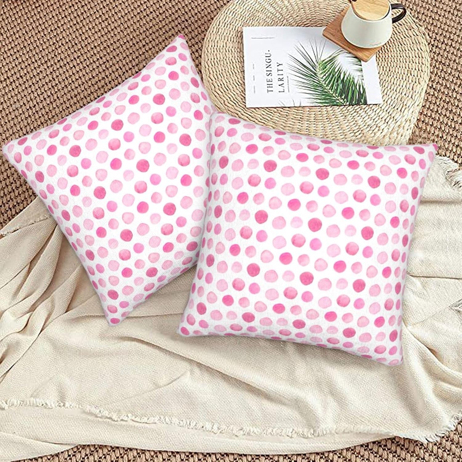 Pink Polka Dot Pillow Covers 18x18 Inch Set of 2 Modern Boho Design Throw Pillow Cover Watercolor Brush Strokes Print Square Pillowcase Cushion Cases for Home Couch Bed Sofa - Image 6