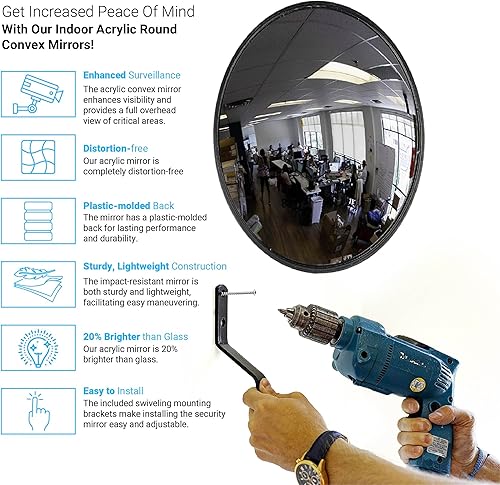 Miniatura 3 de Espejo convexo acrílico de 12.0 pulgadas, espejo de seguridad interior redondo para el garaje y el lugar ciego, seguridad de la tienda, vista