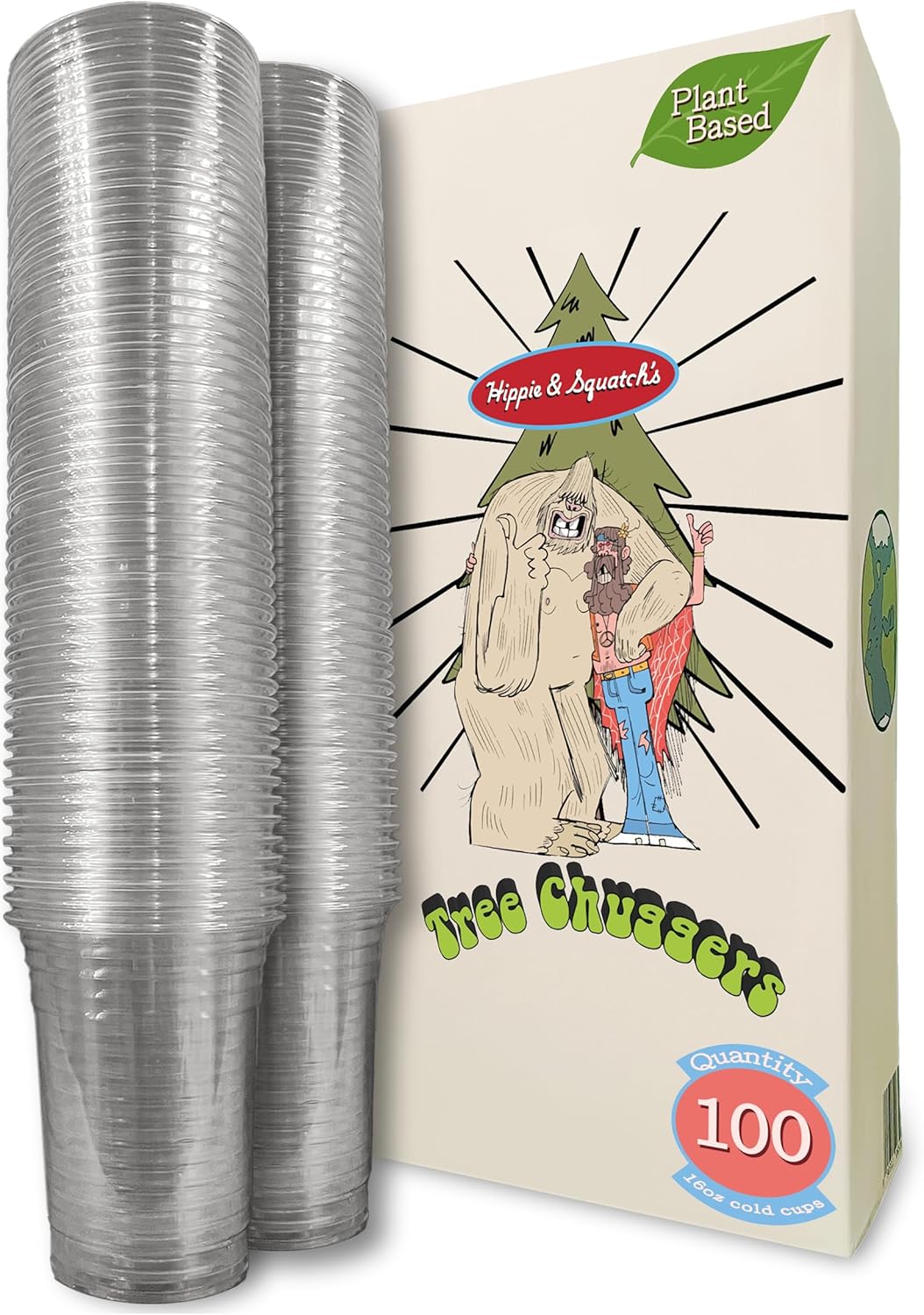 Tree Chuggers Plant-Based Clear Disposable Cups - 16 oz – Made from Natural Cornstarch Material – Durable Plastic Alternative Cups for Juice, Smoothies, Cold Drinks & Events - 100 Count
