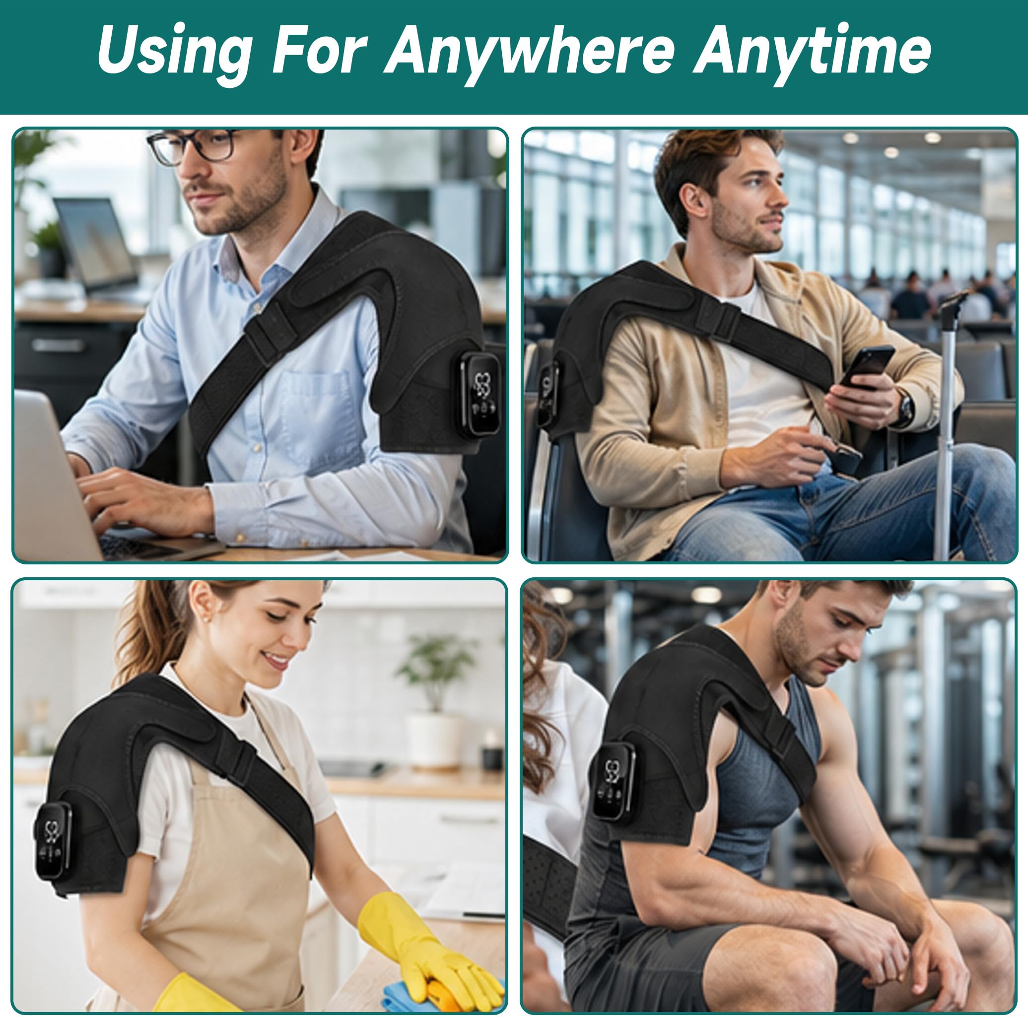 Schultermassagegerät Triple, Nacken Schulter Massagegerät Gerät mit Vibration & Wärme, 5000mAh Schulterbandage Schultergurt Muttertagsgeschenk Vatertagsgeschenk für Zuhause Büro