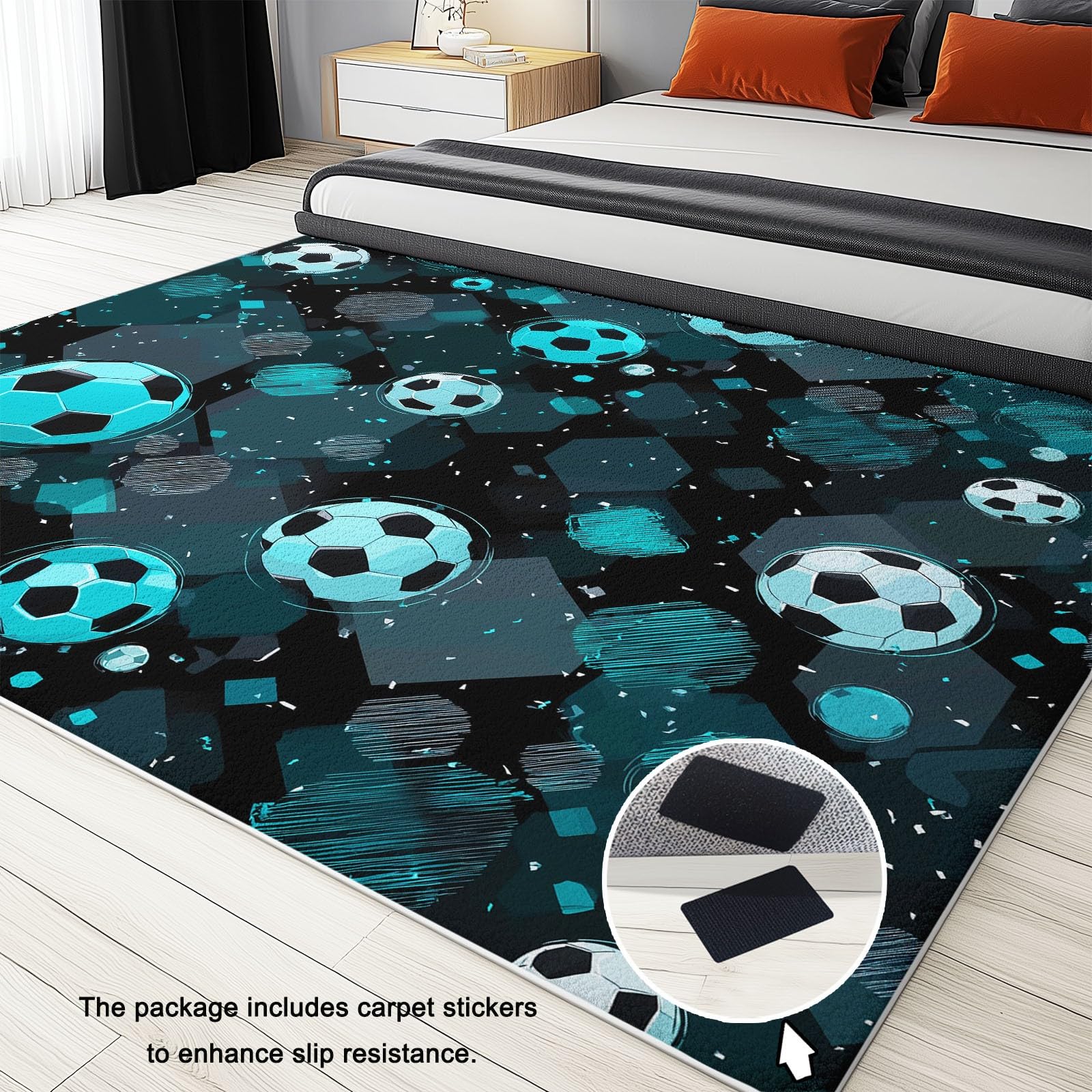 Genérico Alfombra Infantil para Dormitorio, Poliéster XXL Lavable Antideslizante, Fútbol Americano Teal Estrellas Deporte, 160x230cm