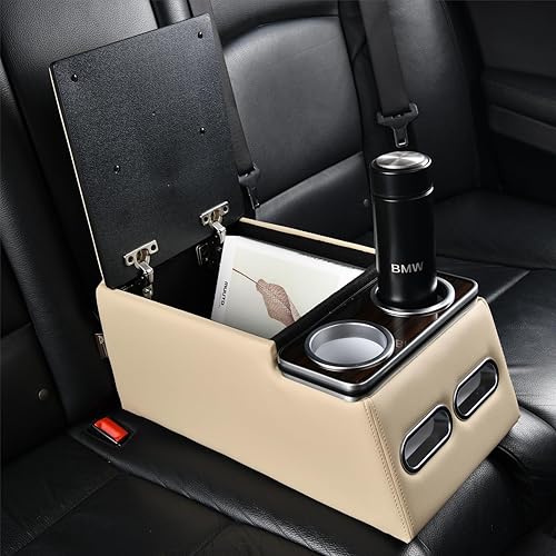 Vista 7 de Coverado - Consola central para automóvil, consola universal de asiento trasero, organizador y almacenamiento para camioneta, con soporte para Beige