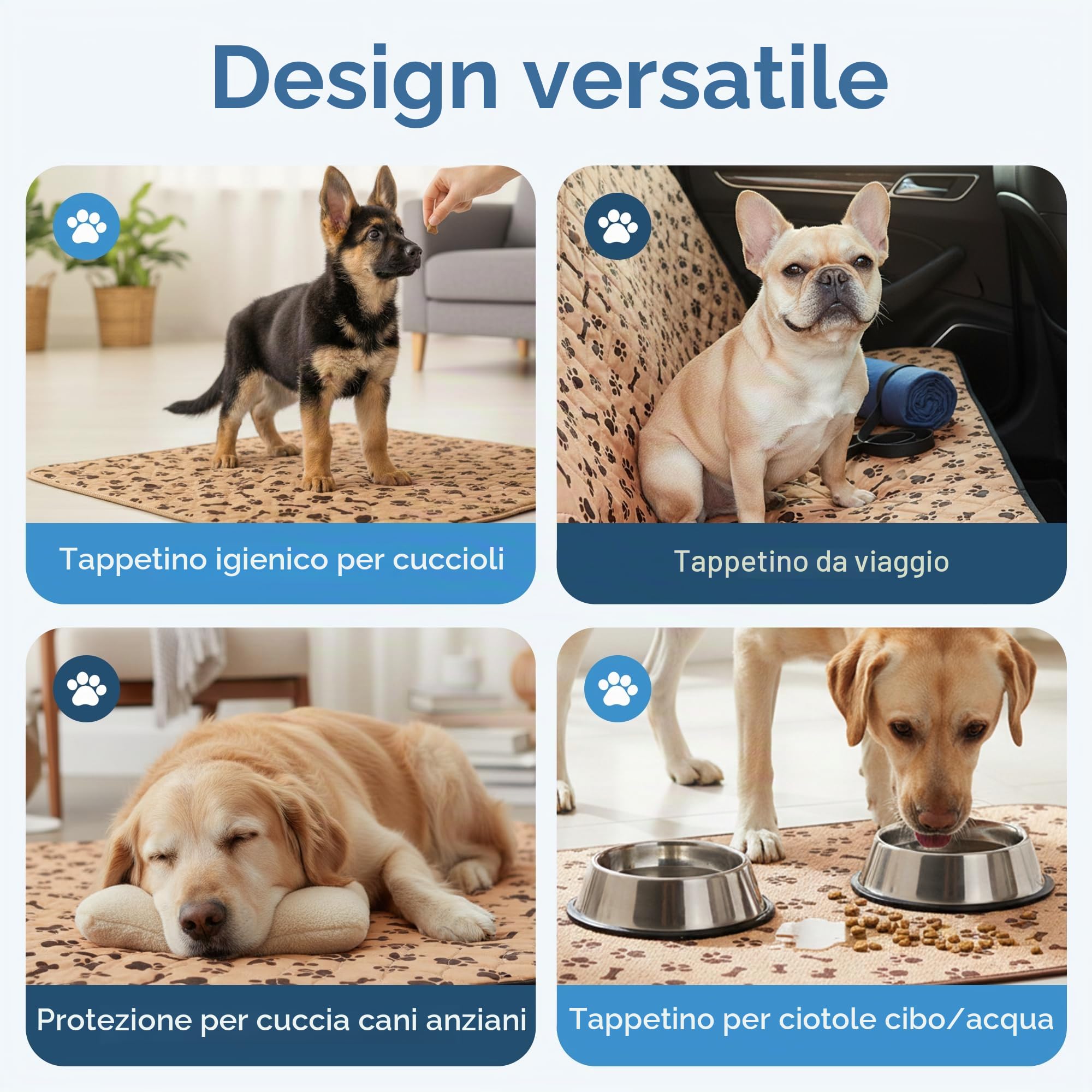 Set di 3 tappetini per cani riutilizzabili, lavabili ad asciugatura rapida, per viaggi, auto, casa