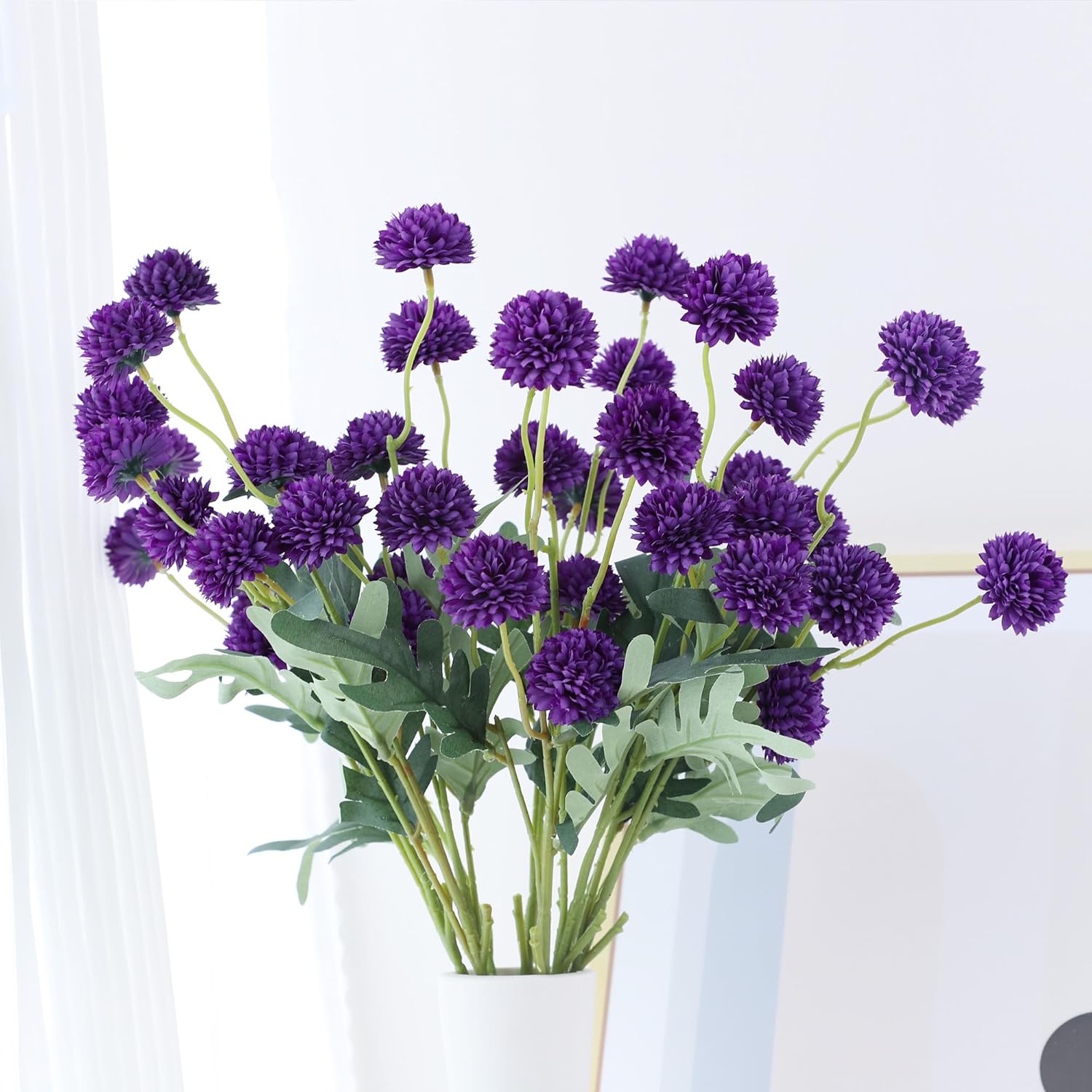 LVEFIT 10 Pcs Purple Kiku FlowerFake Mums Long Stem Flowers,Faux Kiku Flower Bulk,Silk Flowers Mini Chrysanthemum Floral Arrangements,Artificial Flowers Chrysanth Mini Fake Flower