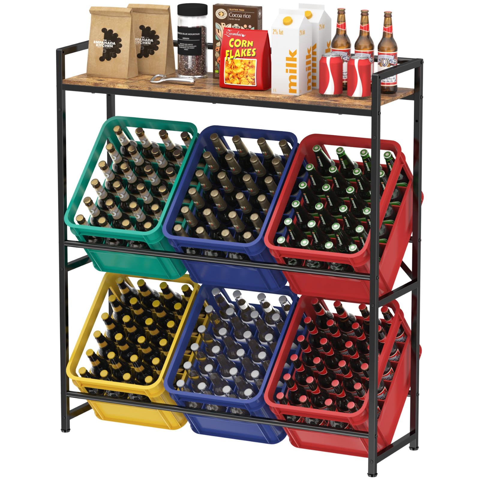 Lifewit Botellero, 32 x 104 x 117,3 cm Botellero Estante de Almacenamiento de Metal para Cocina, Armario de Cocina para Bebidas Cerveza Café Bolsitas Zumo de Fruta Leche,Capacidad 340 kg, Brun Rústico