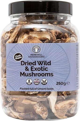 Merryhill Mushrooms - Dried Wild & Exotic Mushrooms (Porcini, Chanterelle, Shiitake, Oyster) (250g)