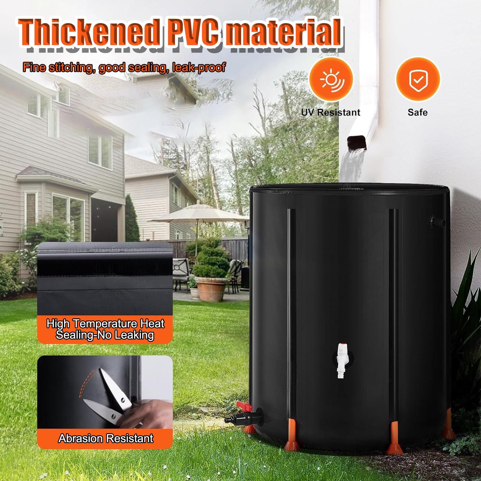 Depósito plegable para recolección de agua de lluvia con filtro de grifo, barril de lluvia de PVC grueso con cierre ER, 1000 L para jardín y patio (negro)