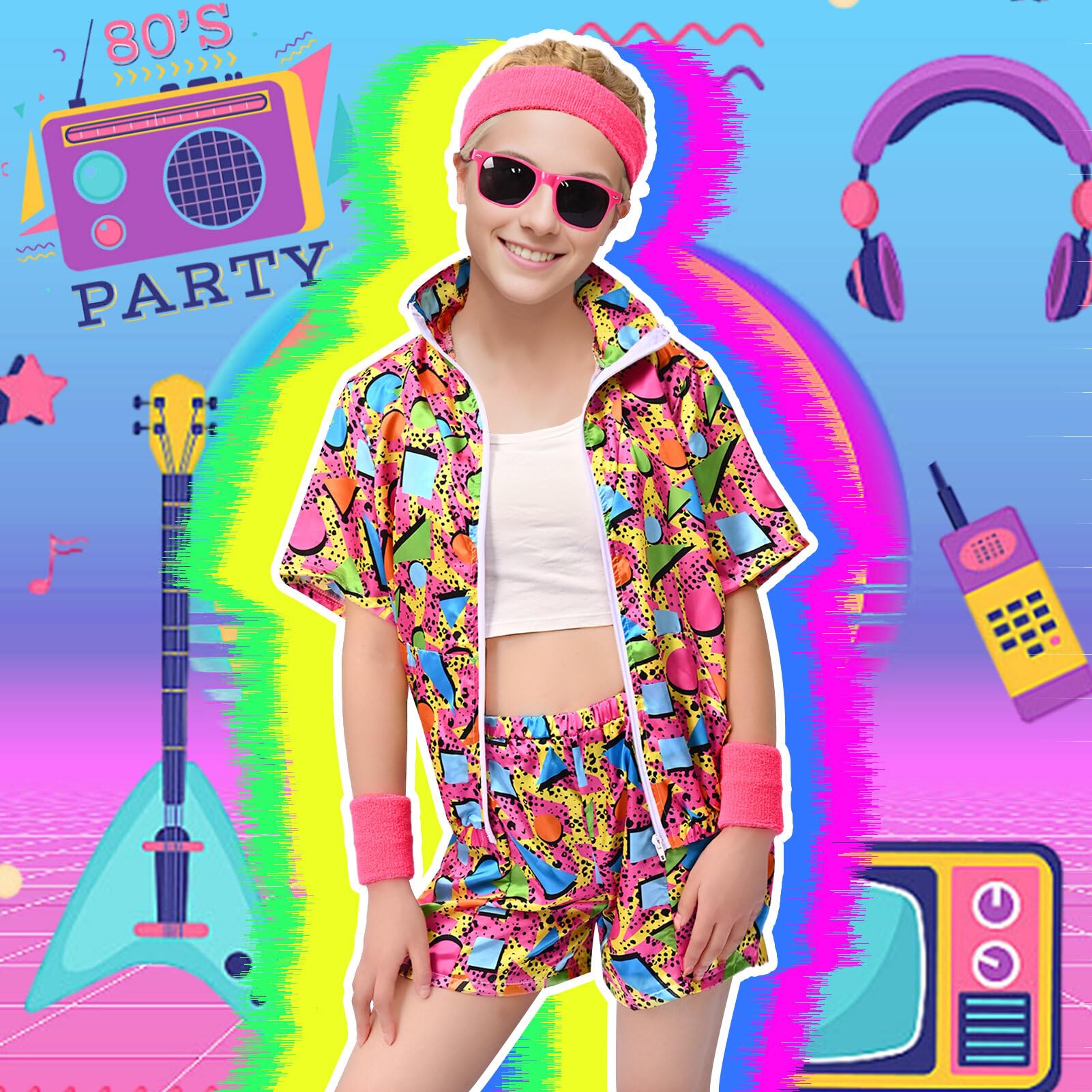 Amycute 80s Shell Suit for Men Women Retro 80s Tracksuit, 1980s Disco Fancy Dress 80s 90s Costume Outfits Adults Halloween - Image 4