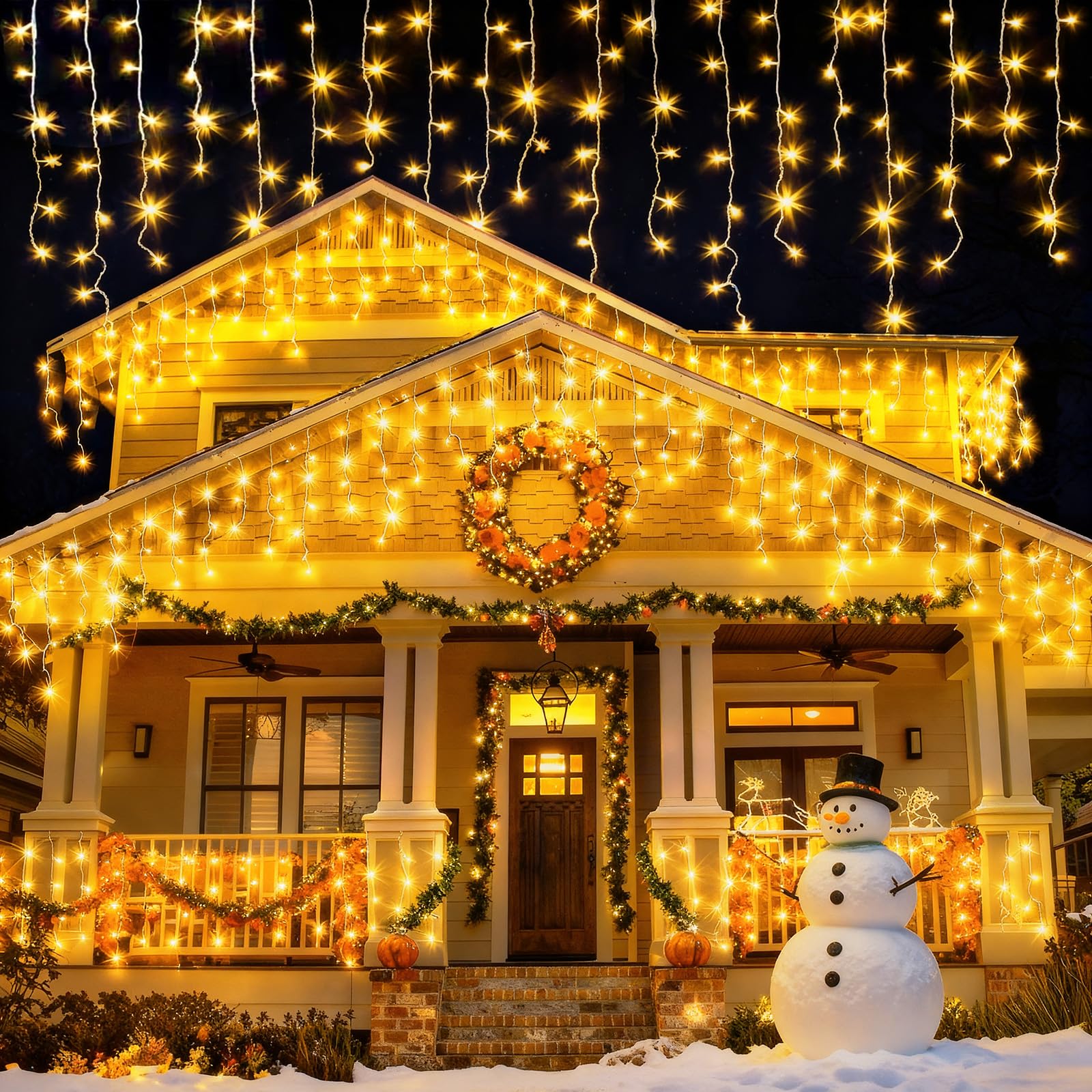 Outdoor Christmas Lights, 400LED 10M Icicle Lights Outdoor Waterproof, Mains Powered Fairy Lights Plug In with 8 Modes & Timer, Warm White String Light for Outside Gutter House Roof Xmas Decorations