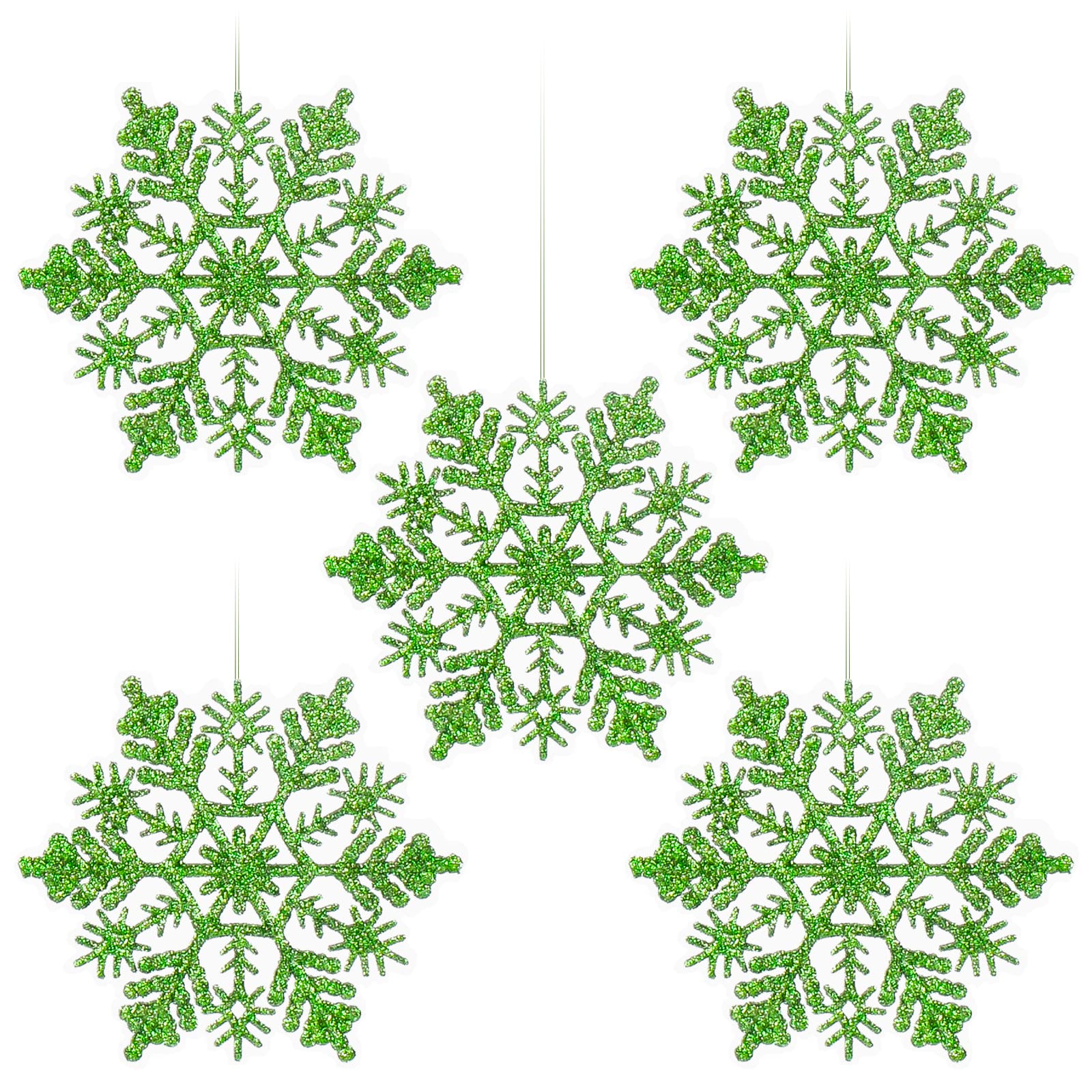Luxtea 4''/10cm Sparkling Glittered Plastic Snowflake Ornaments Christmas Tree Decorations(30ct, Green)