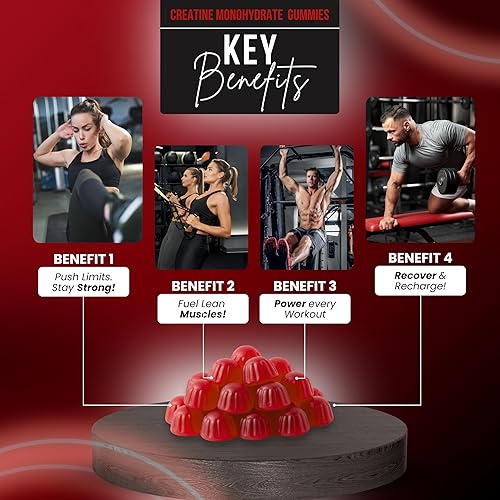 Miniatura 7 de Wellness - Gomitas de monohidrato de creatina, 5000 mg, sabor a fresa, 120 masticables veganos sin azúcar, suplemento de creatina para rutina diaria