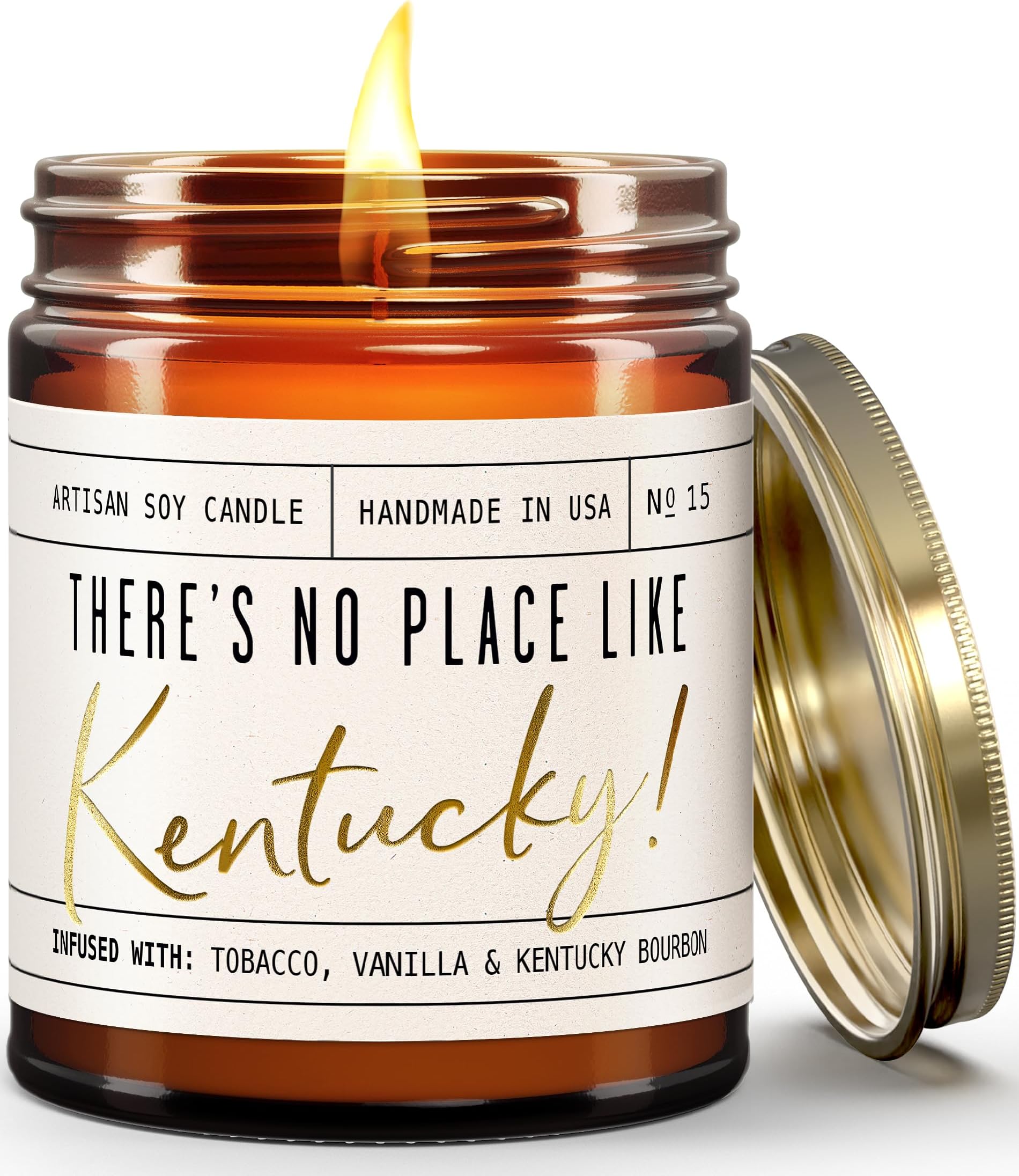 Kentucky Gifts, Kentucky Decor for Home - 'There's No Place Like Kentucky Candle, w/Tobacco, Vanilla & Kentucky Bourbon I Kentucky Souvenirs I Kentucky State Gifts I 9oz Jar, 50Hr Burn, USA Made